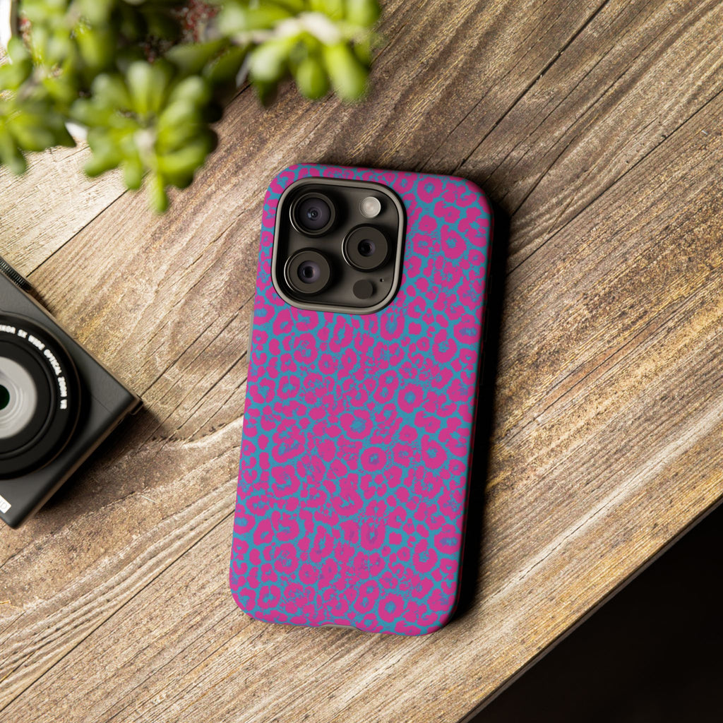 Pink Blue Leopard Tough Phone Case iPhone, Galaxy, or Google Pixel