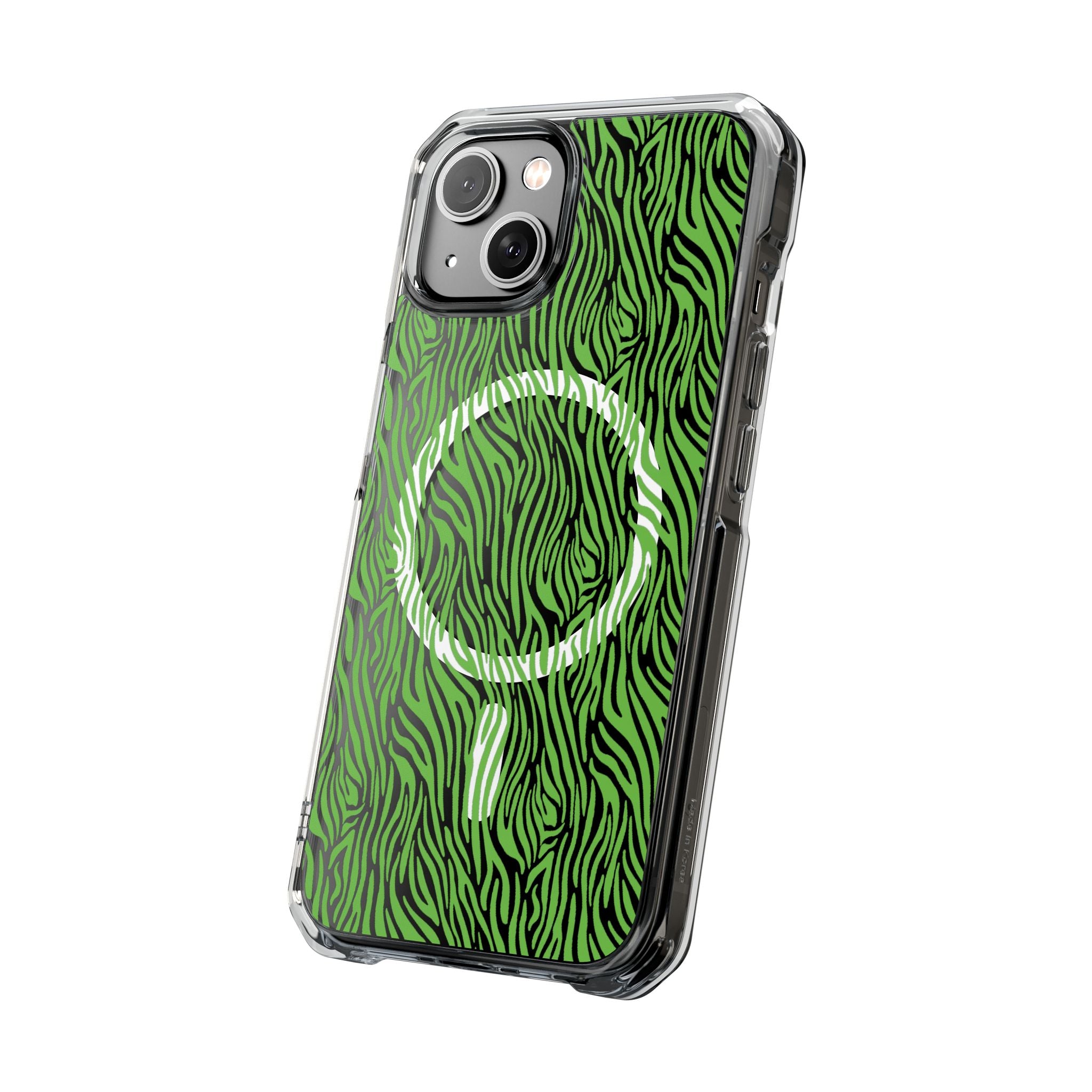 Neon Green Zebra Magnetic iPhone 14, 15, 16 Series Clear Impact Cases