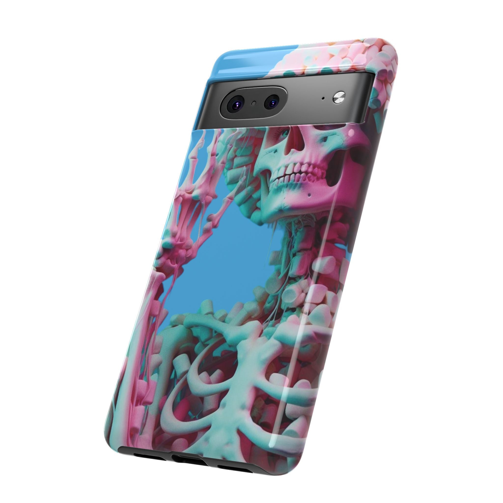 Neon Pink Skeleton Blue Tough Phone Case for iPhone, Galaxy or Google Pixel