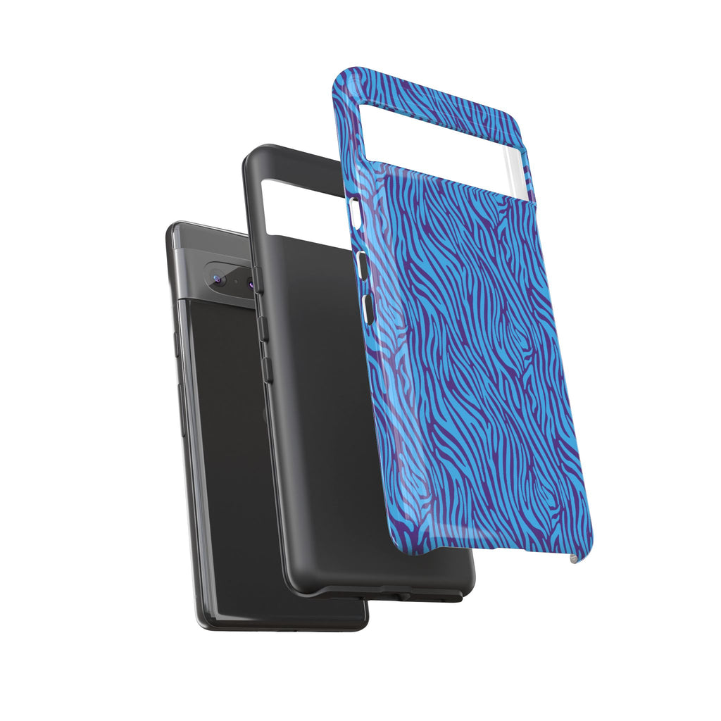 Zebra Print Blue and Purple Tough Case for iPhone, Galaxy or Google Pixel