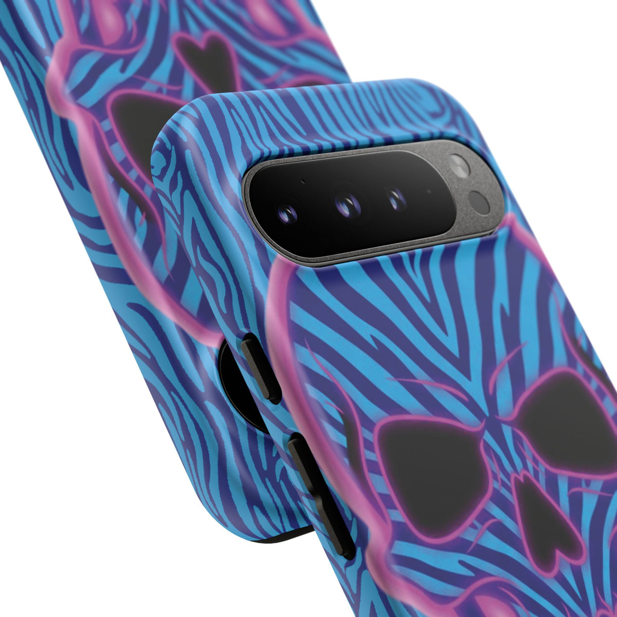 Neon Zebra Skull Tough Phone Case for iPhone, Galaxy, or Google Pixel