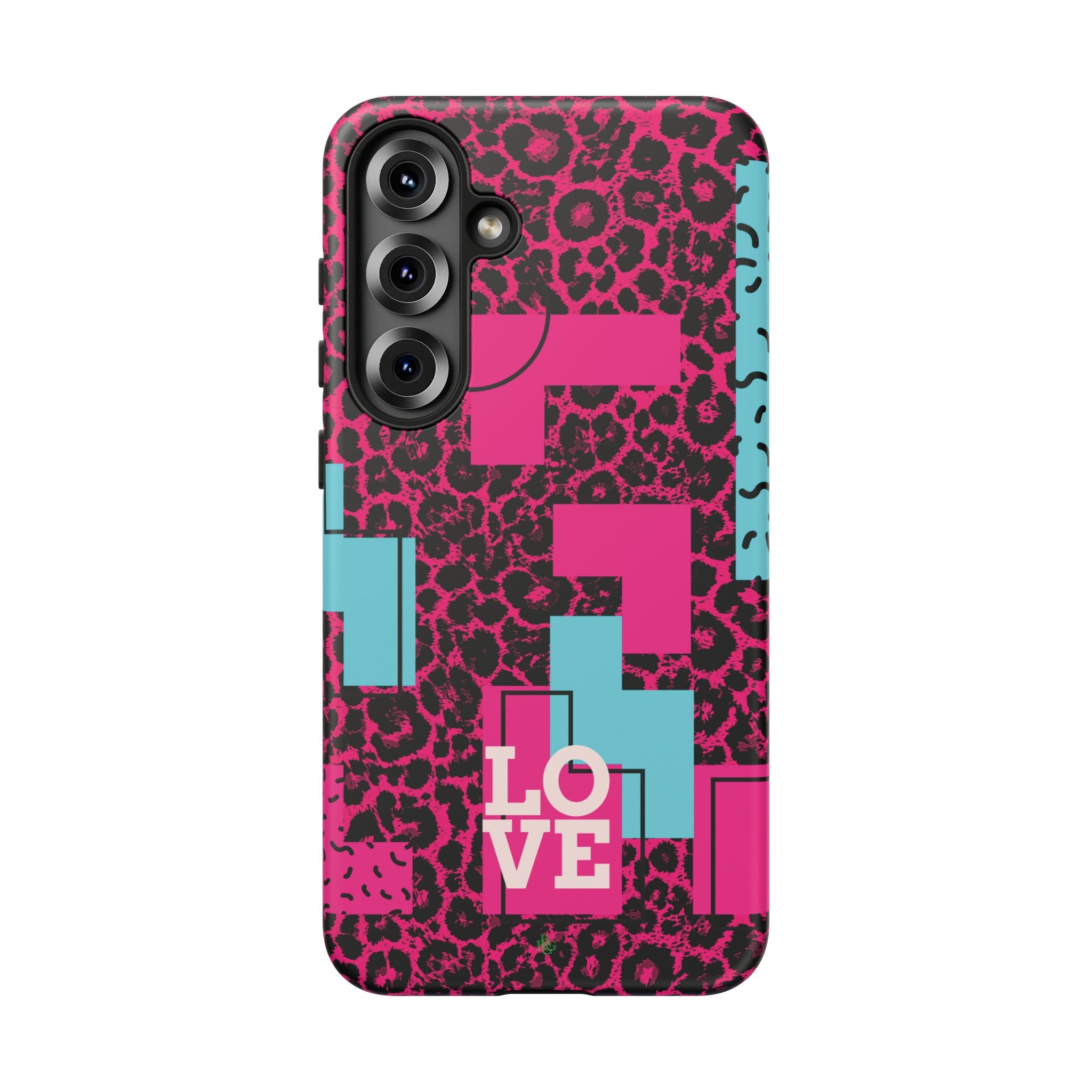 Pink Love Retro Blocks Leopard RG Tough Phone Case for iPhone, Galaxy, or Google Pixel
