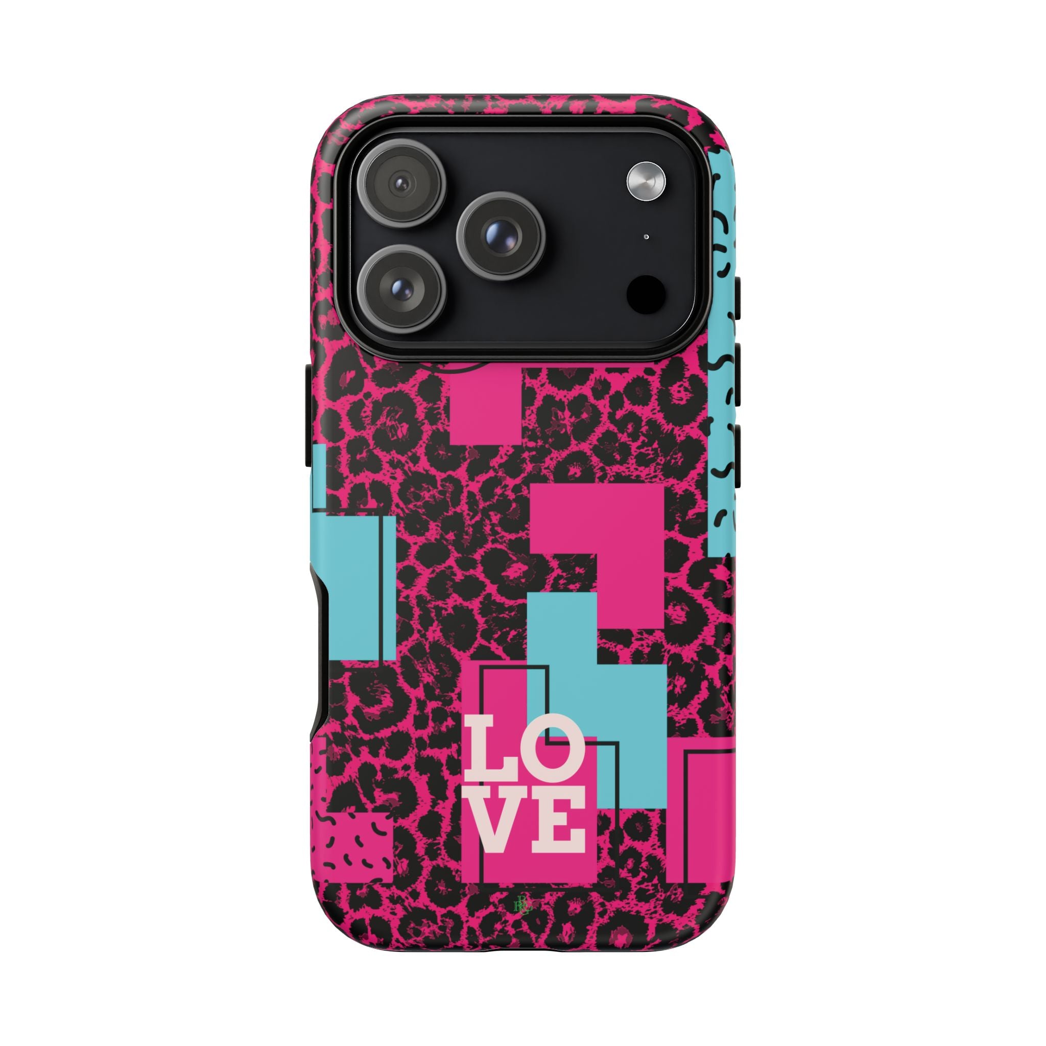 Pink Love Retro Blocks Leopard RG Tough Phone Case for iPhone, Galaxy, or Google Pixel