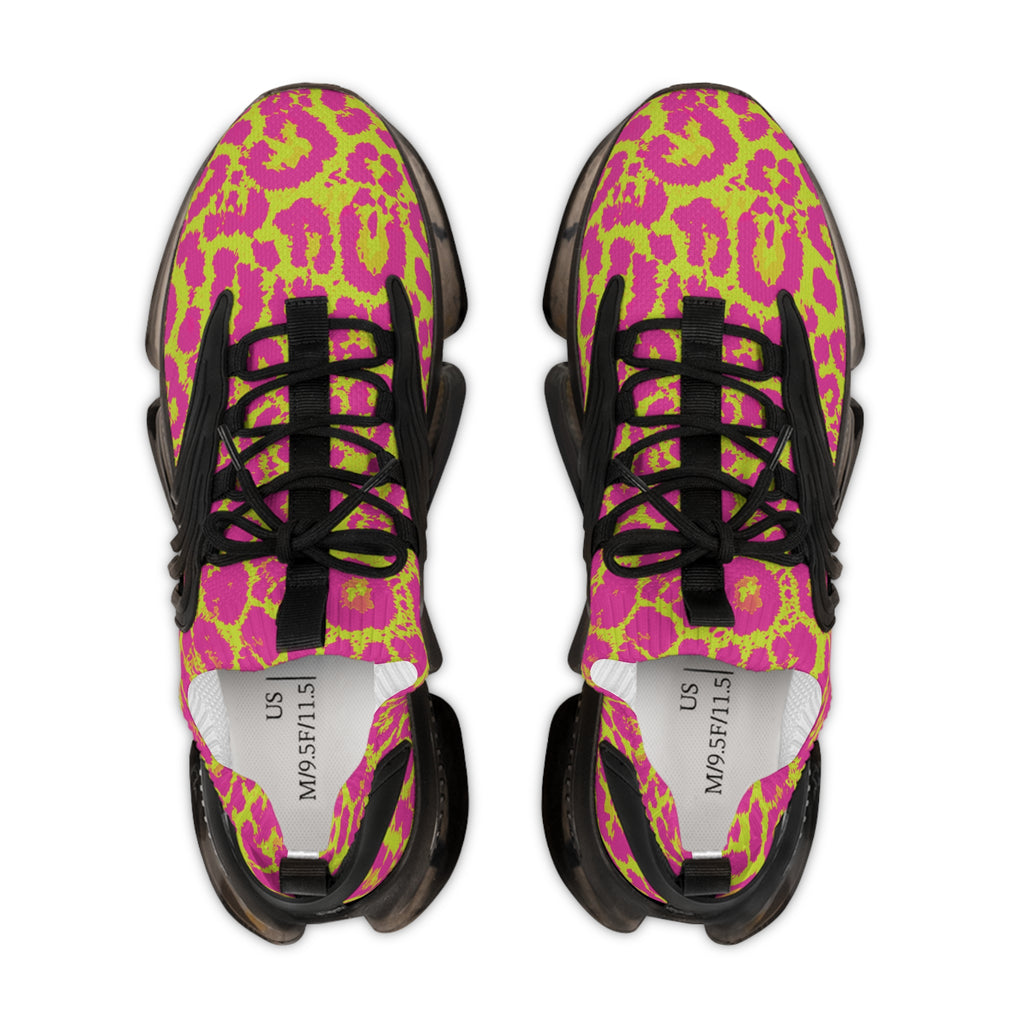 Neon Pink Lime Leopard Men's Mesh Sneakers