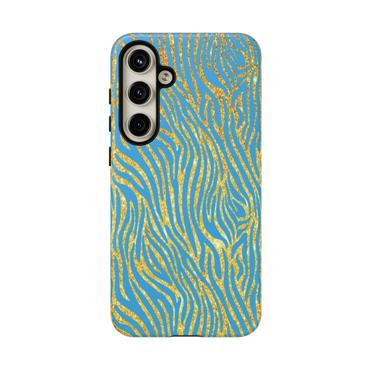 Blue Gold Zebra Tough Case for iPhone, Galaxy, or Google Pixel