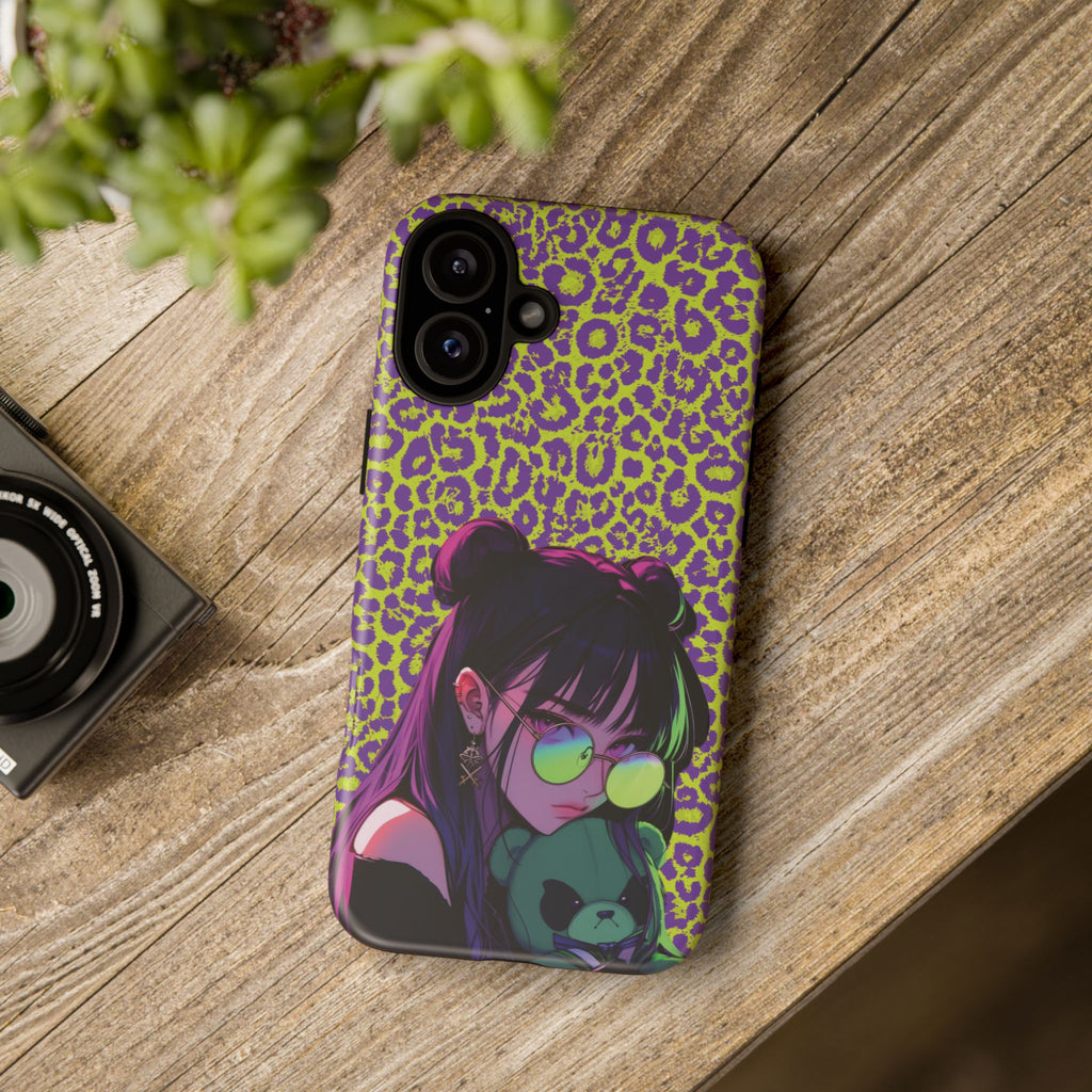 Purple Neon Lime Leopard Kz Tough Case for iPhone, Galaxy, or Google Pixel