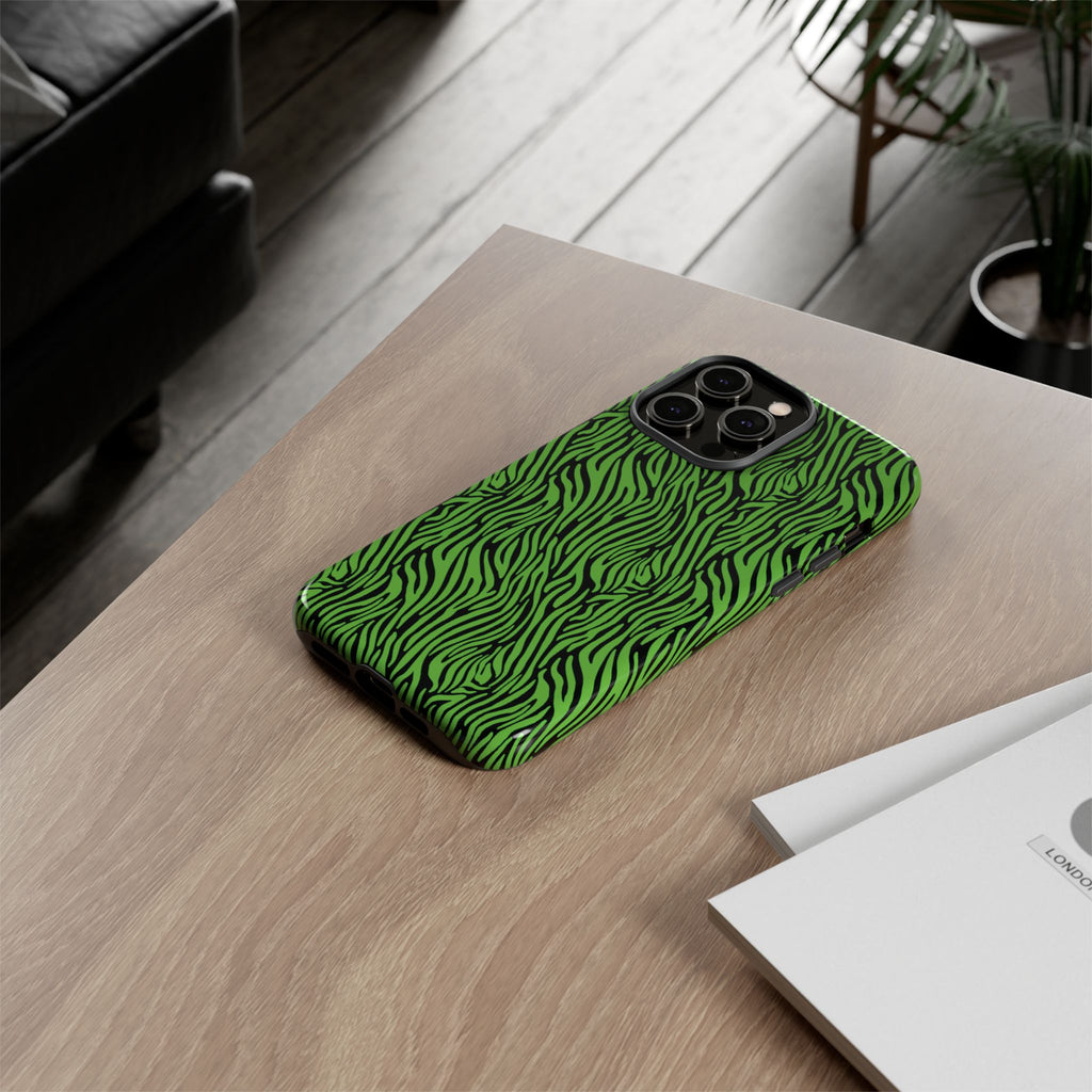 Neon Green Zebra Tough Phone Case iPhone, Galaxy, or Google Pixel