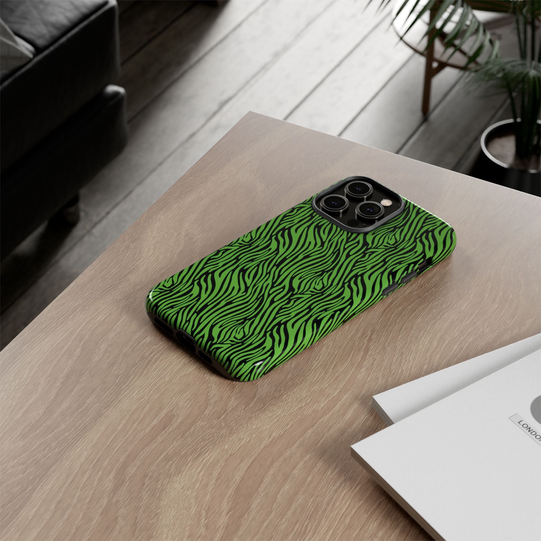 Neon Green Zebra Tough Phone Case iPhone, Galaxy, or Google Pixel