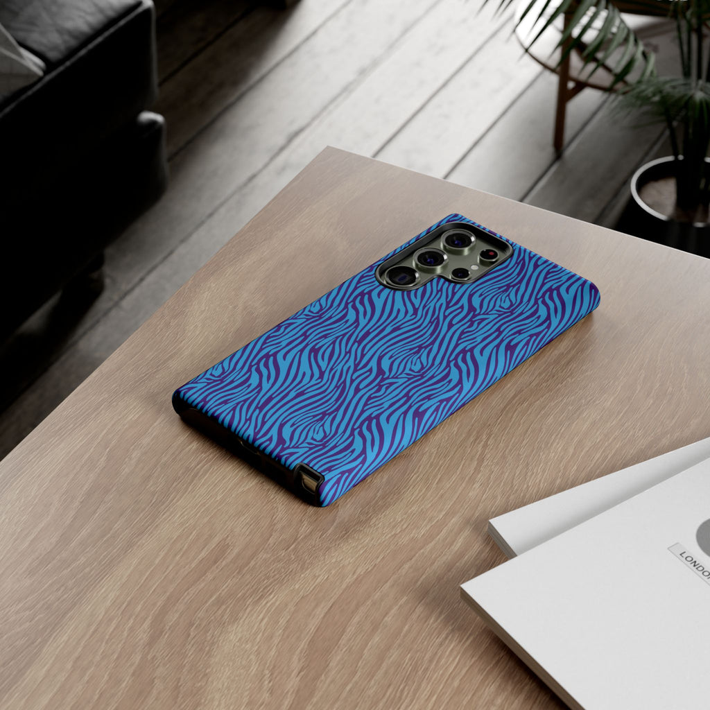 Zebra Print Blue and Purple Tough Case for iPhone, Galaxy or Google Pixel