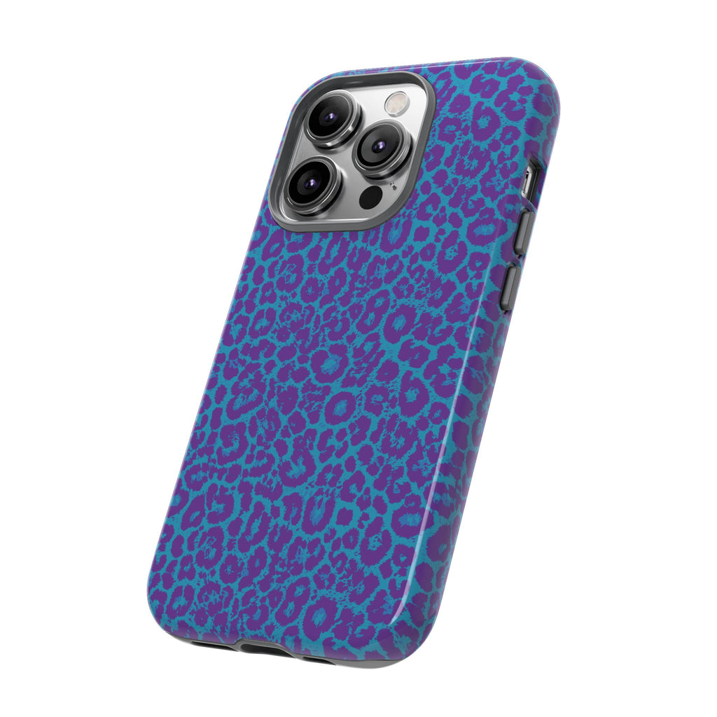 Leopard Printed Purple Blue Tough Phone Case for iPhone, Galaxy, or Google Pixel