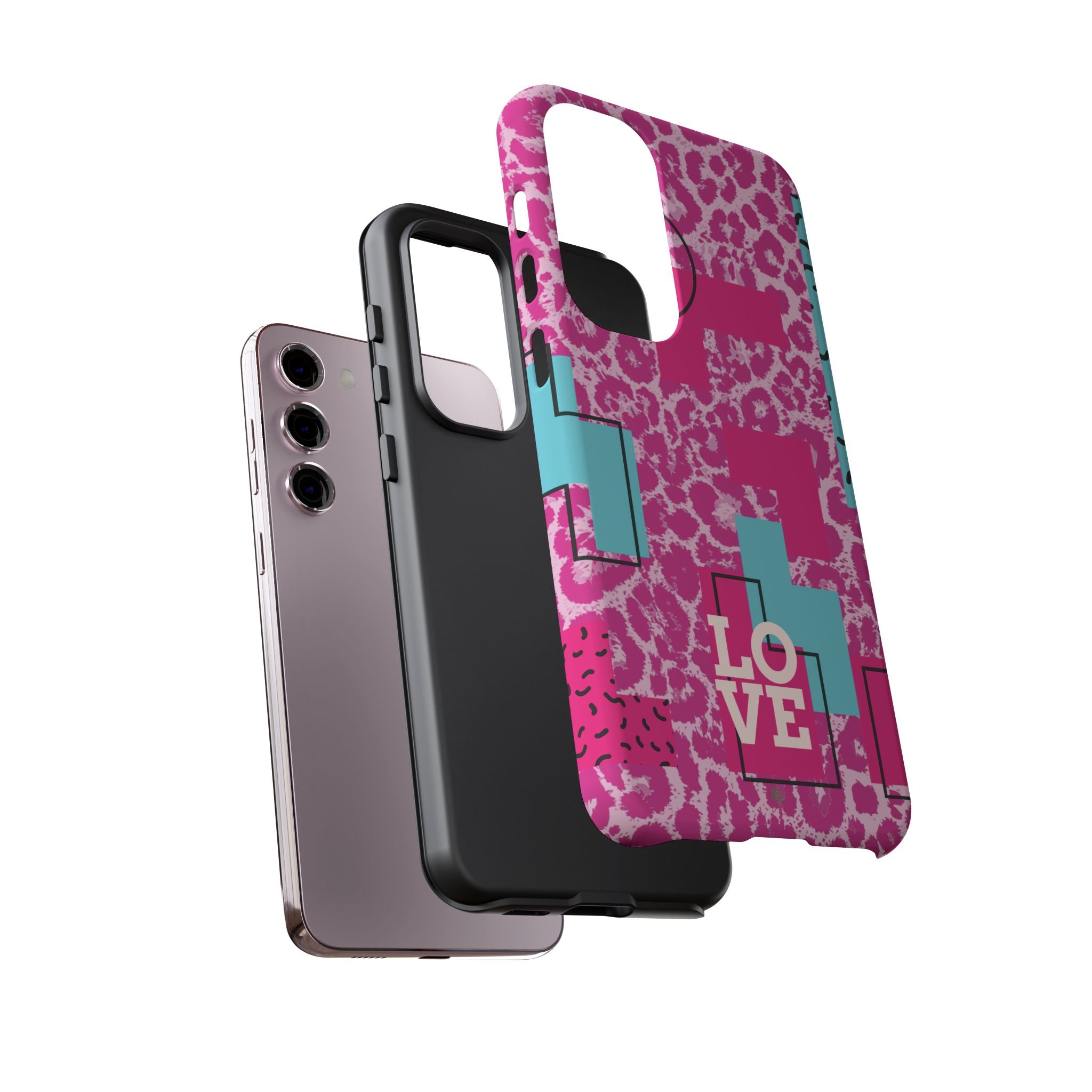 Retro Love Pink Leopard RG Tough Phone Case for iPhone, Galaxy, or Google Pixel