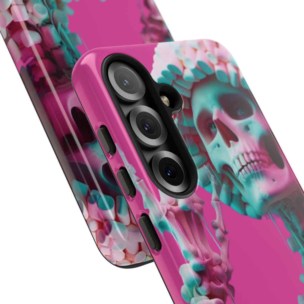 Neon Pink Skeleton Tough Phone Case for iPhone, Galaxy and Google Pixel