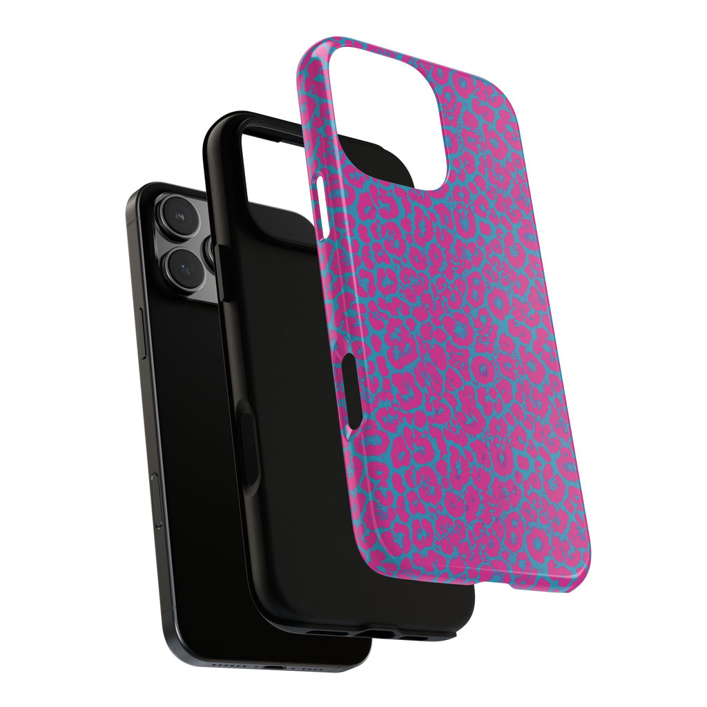 Pink Blue Leopard Tough Phone Case iPhone, Galaxy, or Google Pixel