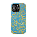 Blue Gold Zebra Tough Case for iPhone, Galaxy, or Google Pixel