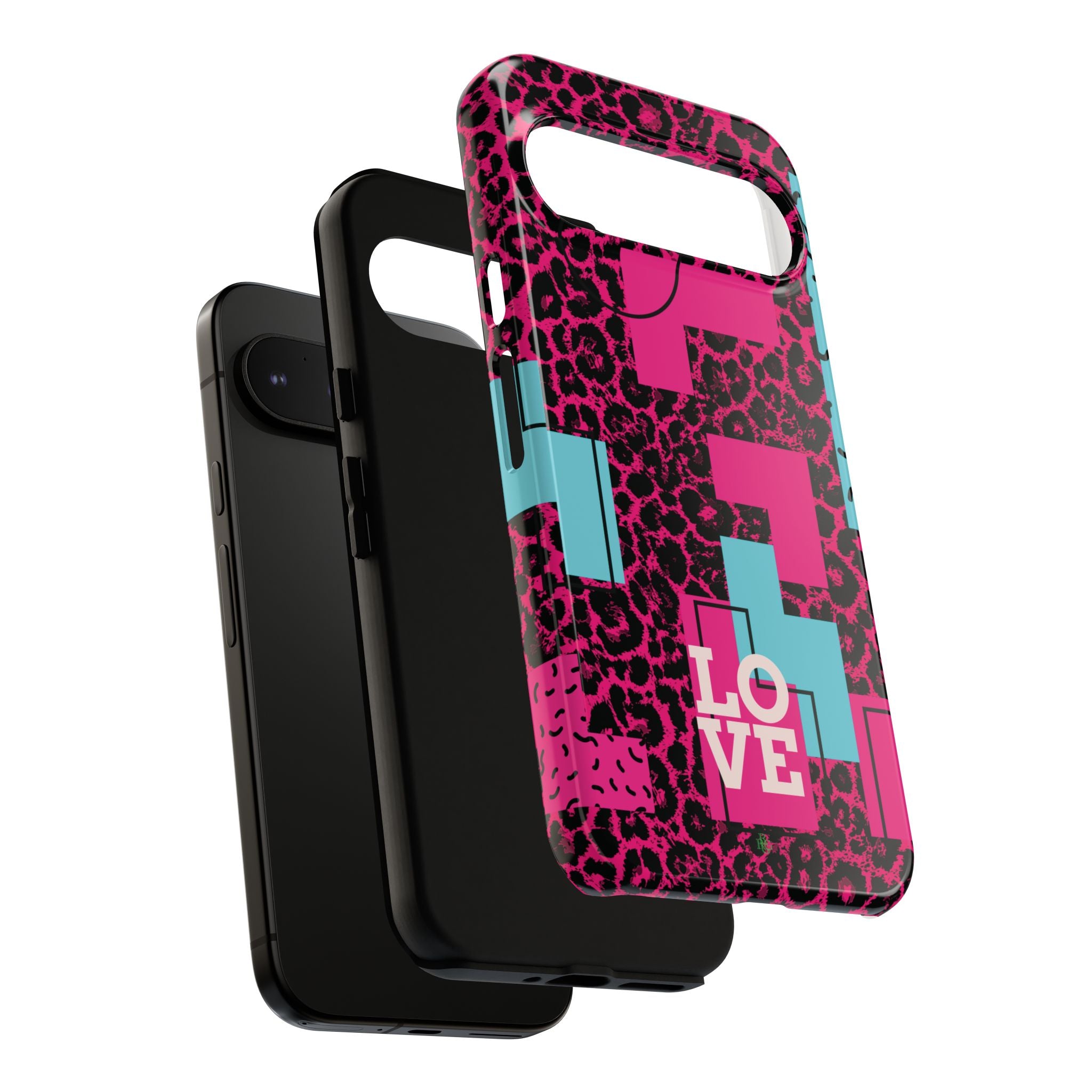Pink Love Retro Blocks Leopard RG Tough Phone Case for iPhone, Galaxy, or Google Pixel