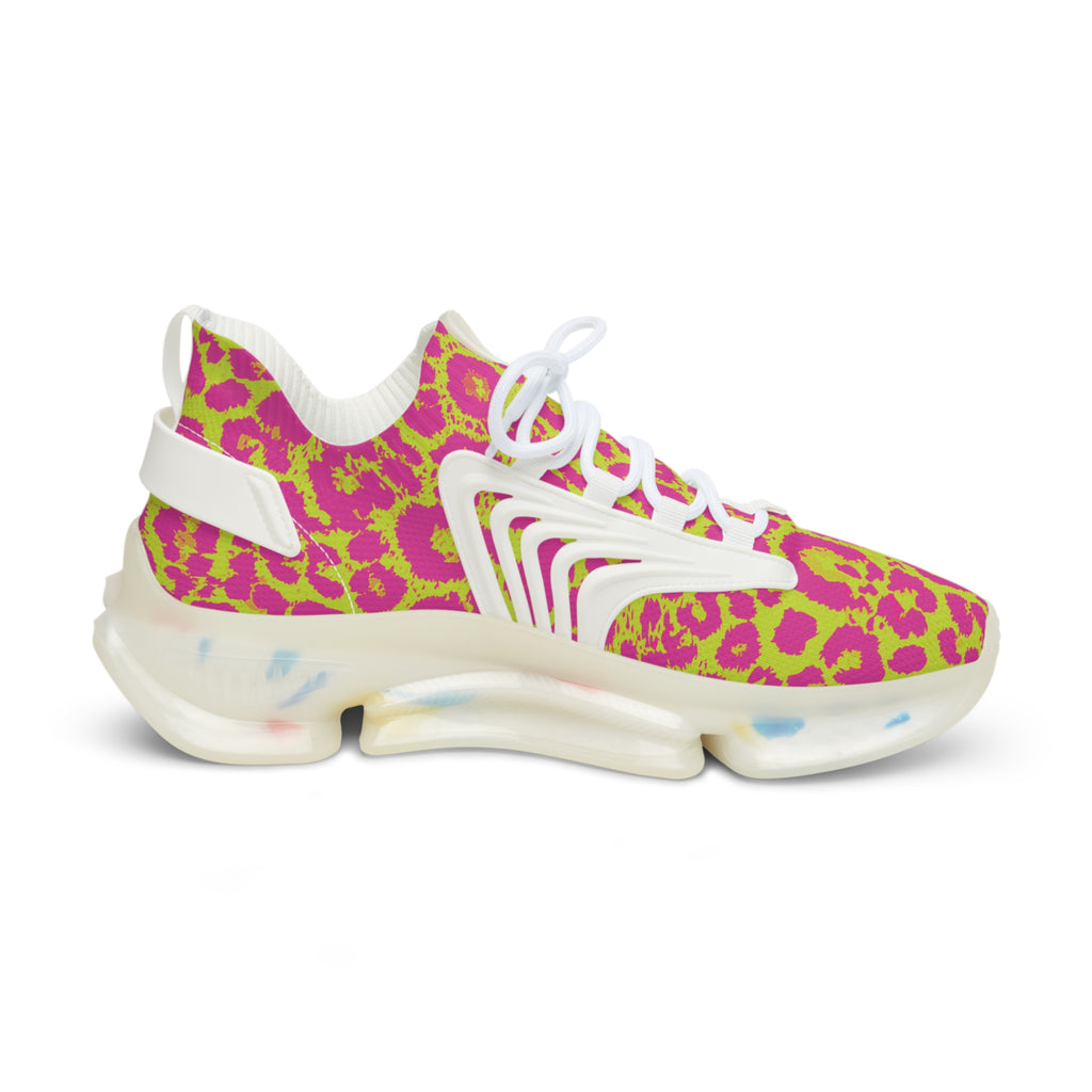 Neon Pink Lime Leopard Men's Mesh Sneakers