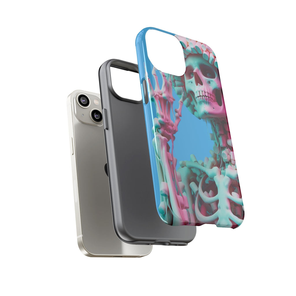 Neon Pink Skeleton Blue Tough Phone Case for iPhone, Galaxy or Google Pixel