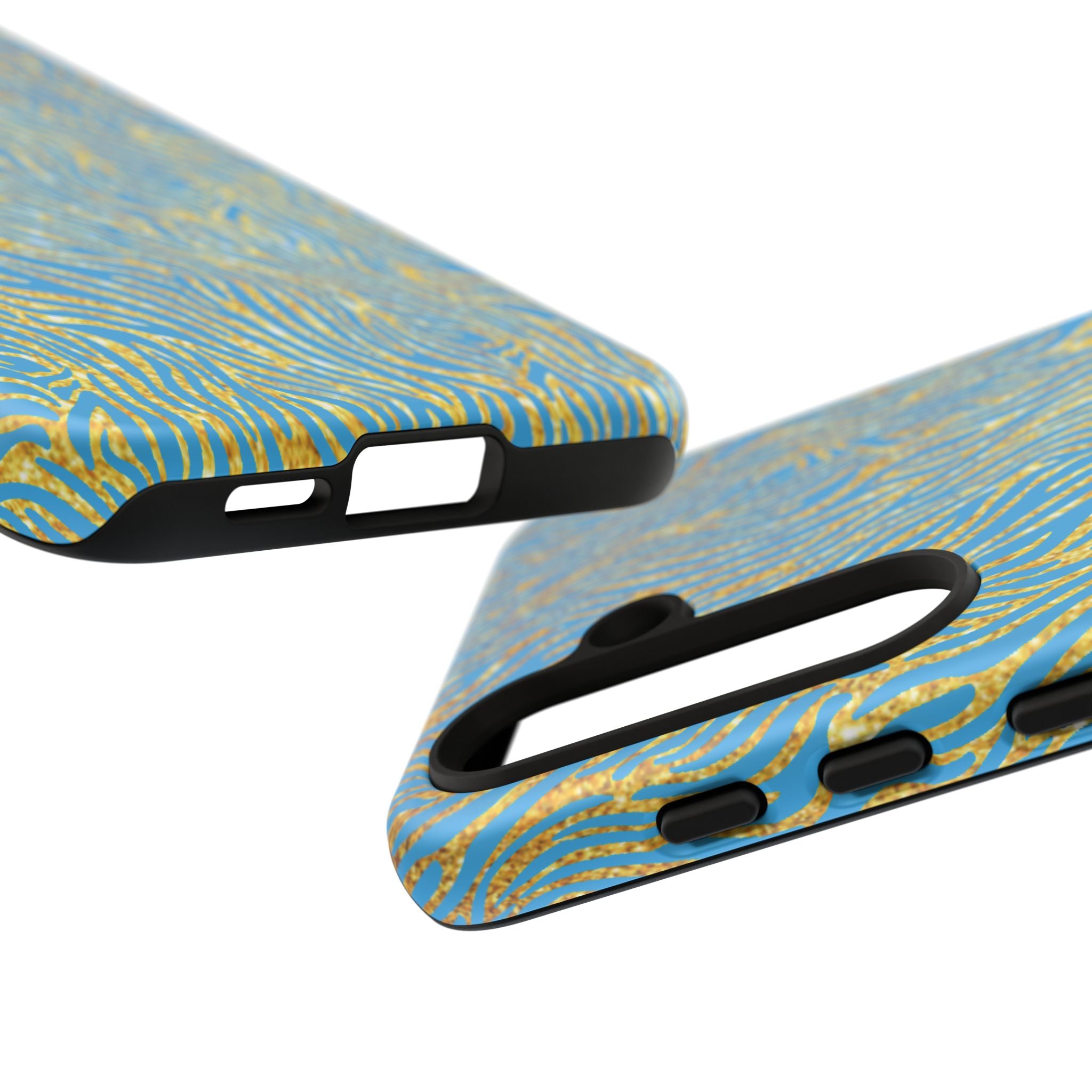 Blue Gold Zebra Tough Case for iPhone, Galaxy, or Google Pixel