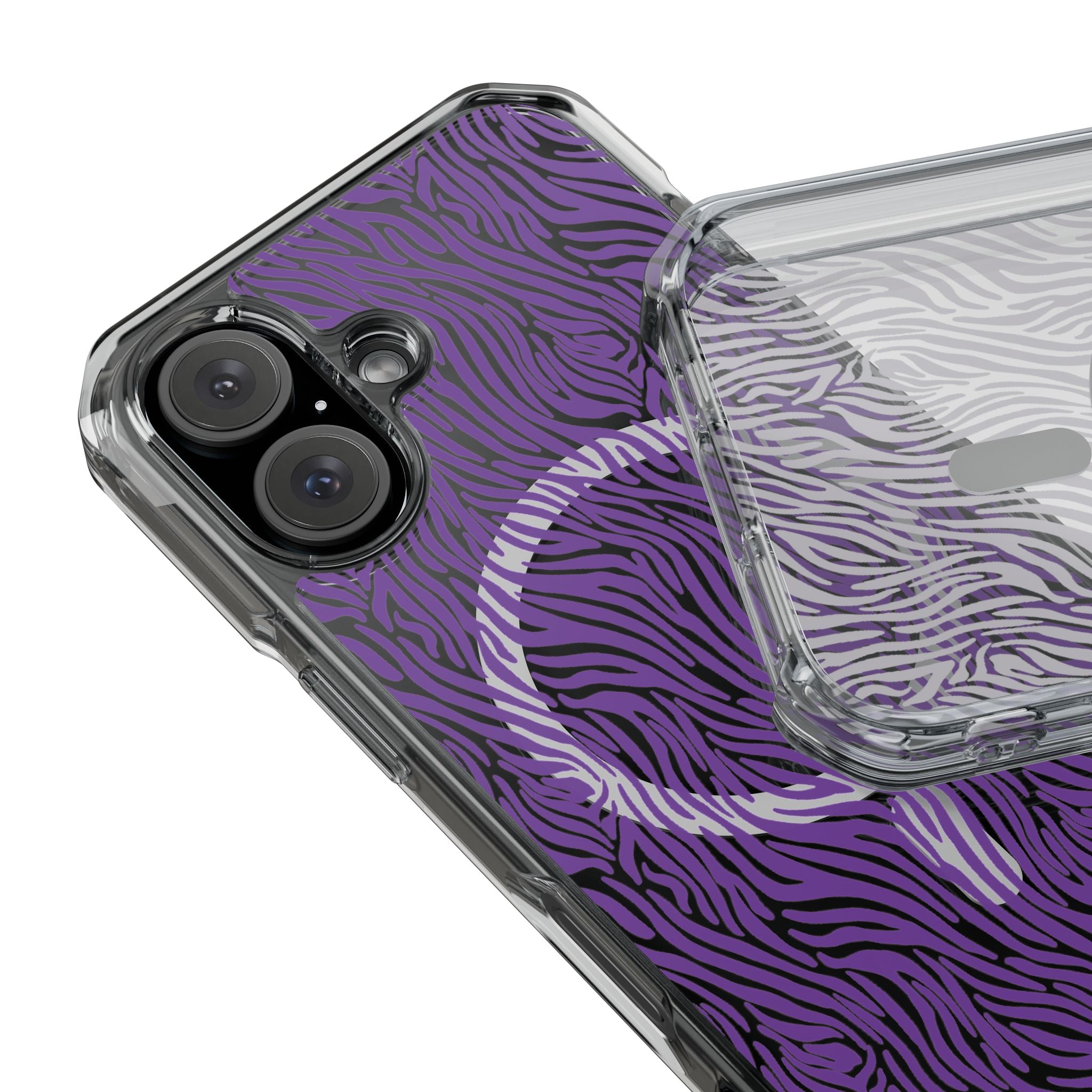 Purple Zebra Magnetic iPhone 14, 15, 16 Series Clear Impact Cases