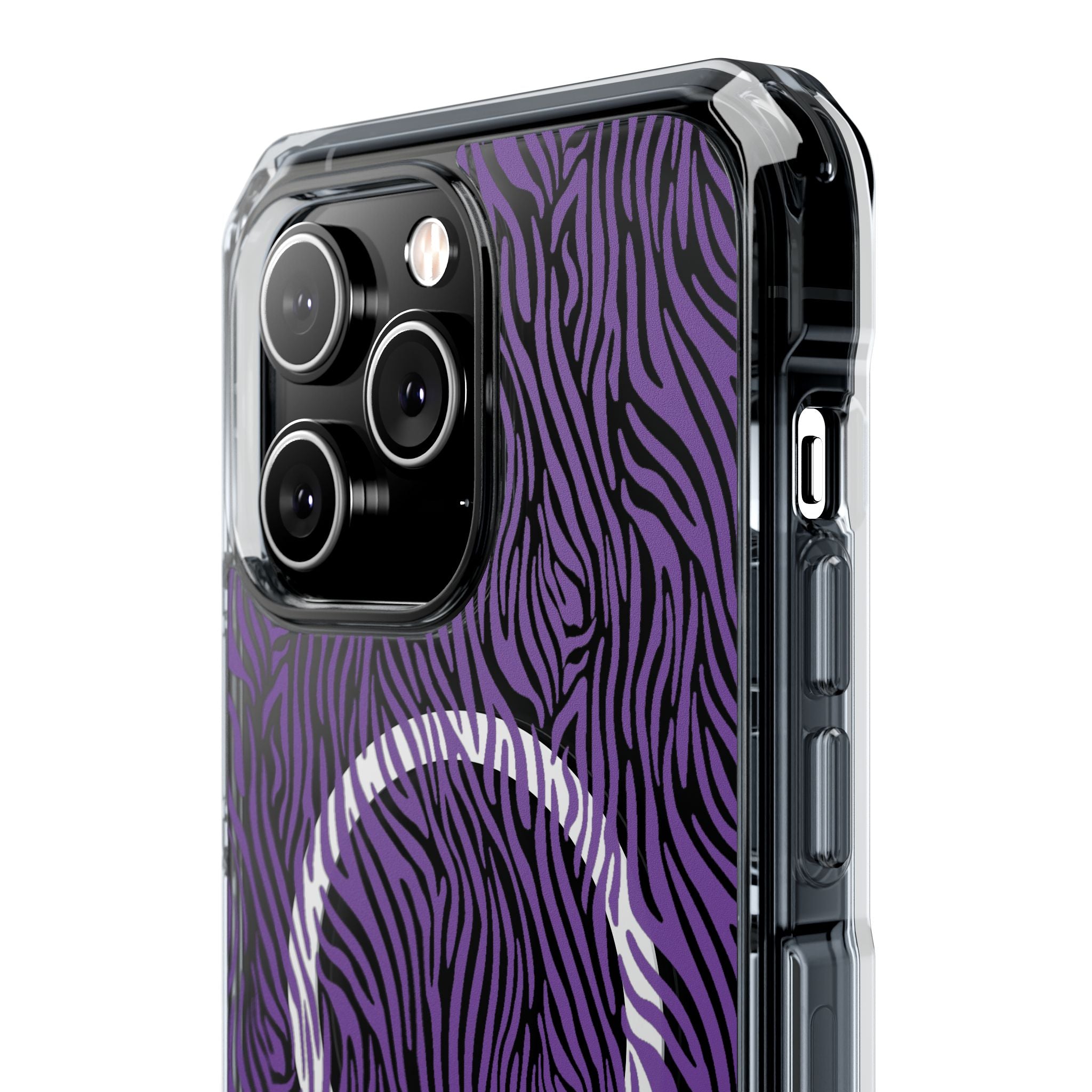 Purple Zebra Magnetic iPhone 14, 15, 16 Series Clear Impact Cases