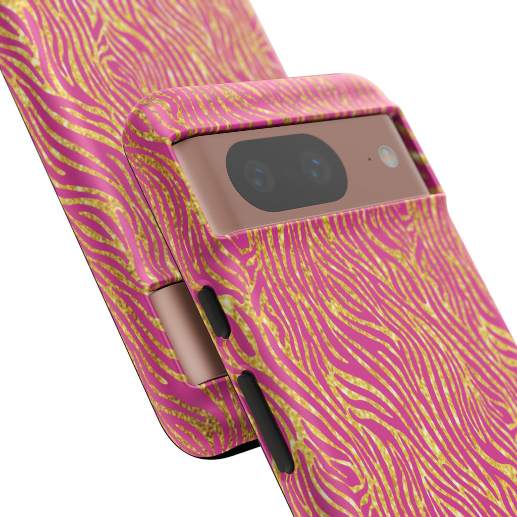 Pink Gold Zebra Print Tough Case for iPhone, Galaxy, or Google Pixel