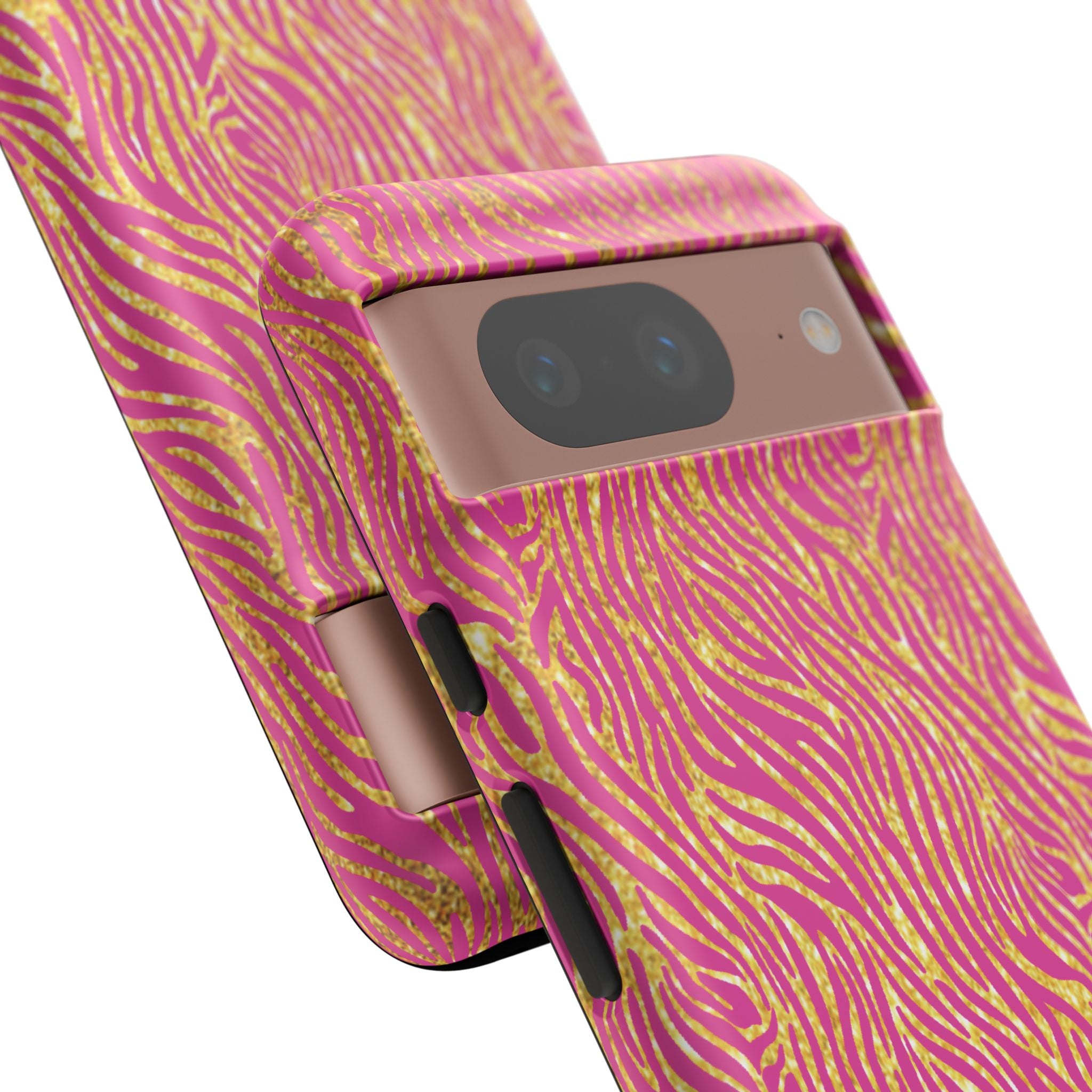 Pink Gold Zebra Print Tough Case for iPhone, Galaxy, or Google Pixel