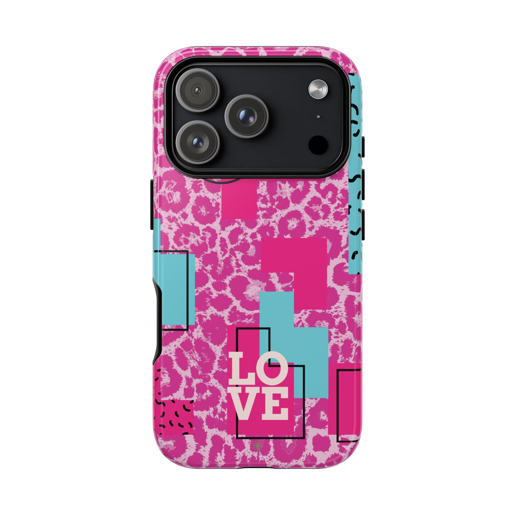 Retro Love Pink Leopard RG Tough Phone Case for iPhone, Galaxy, or Google Pixel