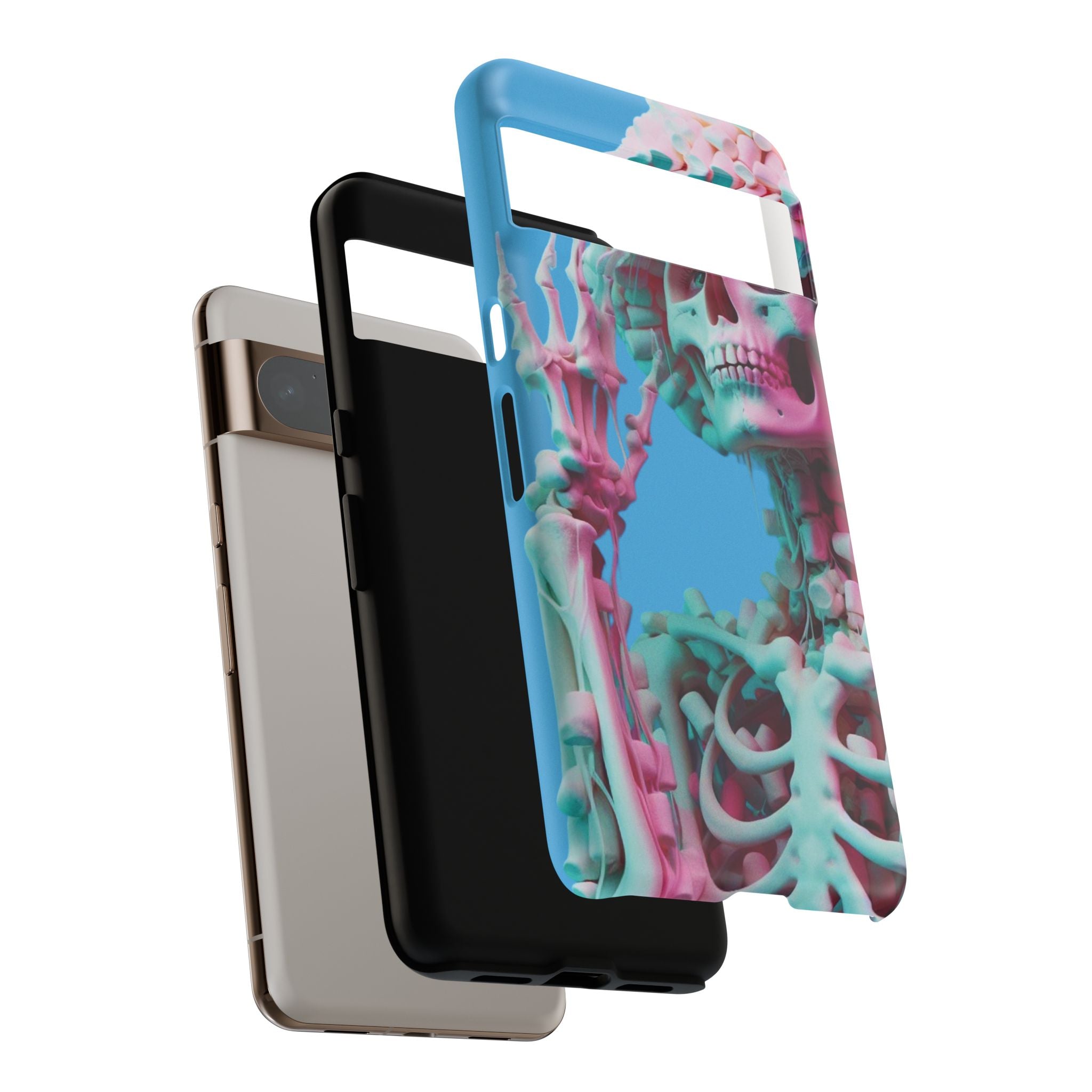 Neon Pink Skeleton Blue Tough Phone Case for iPhone, Galaxy or Google Pixel