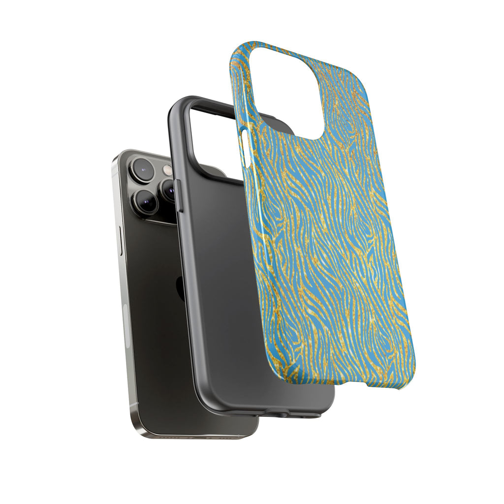 Blue Gold Zebra Tough Case for iPhone, Galaxy, or Google Pixel