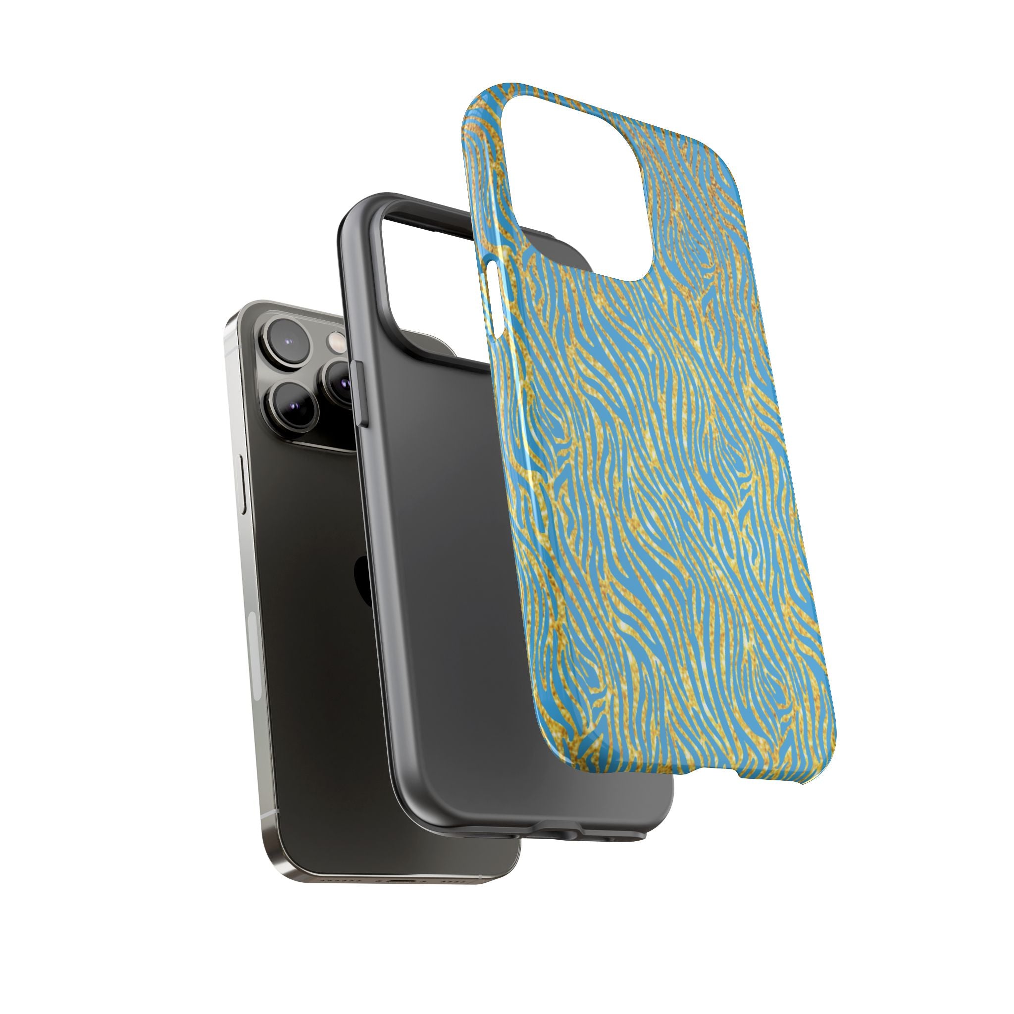 Blue Gold Zebra Tough Case for iPhone, Galaxy, or Google Pixel