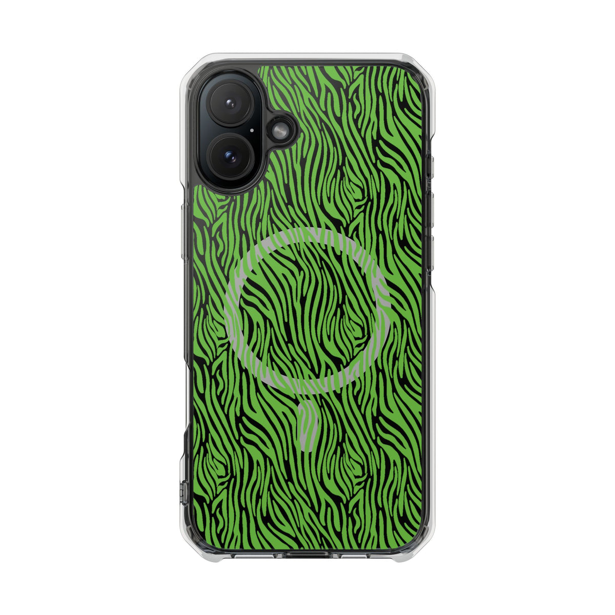 Neon Green Zebra Magnetic iPhone 14, 15, 16 Series Clear Impact Cases