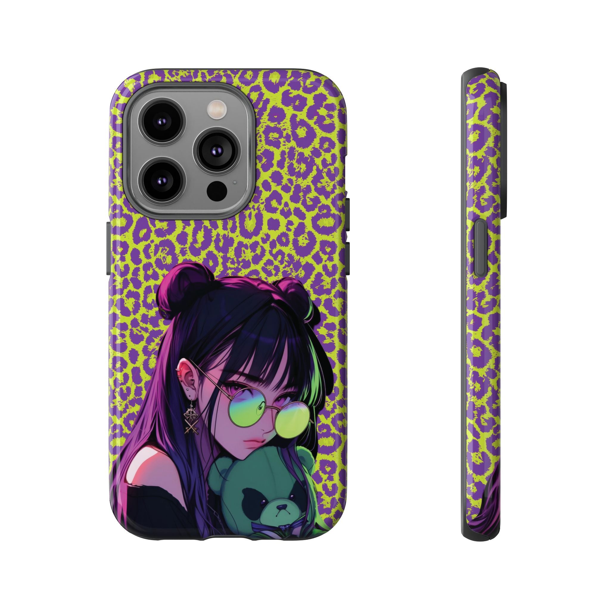 Purple Neon Lime Leopard Kz Tough Case for iPhone, Galaxy, or Google Pixel