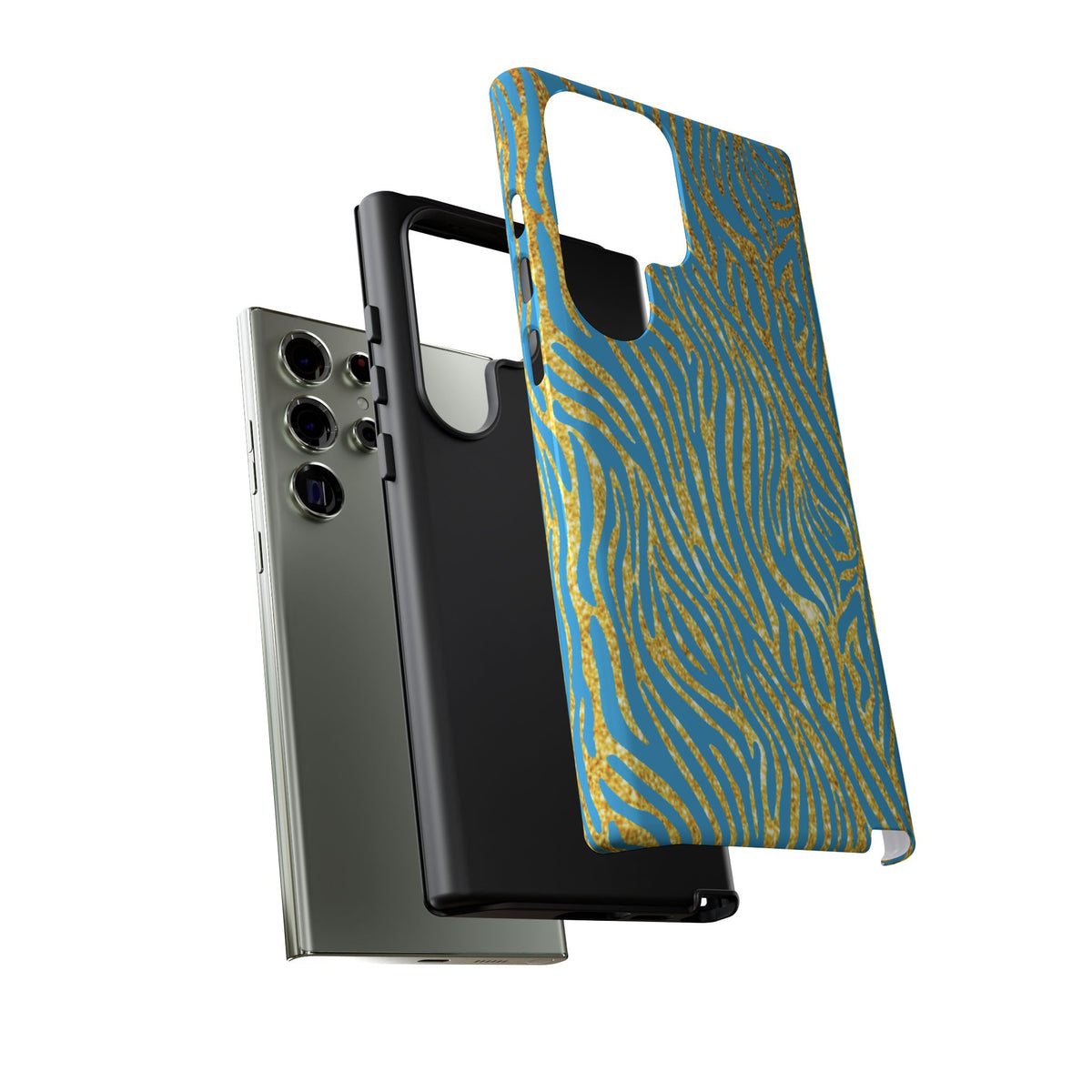 Blue Gold Zebra Tough Case for iPhone, Galaxy, or Google Pixel