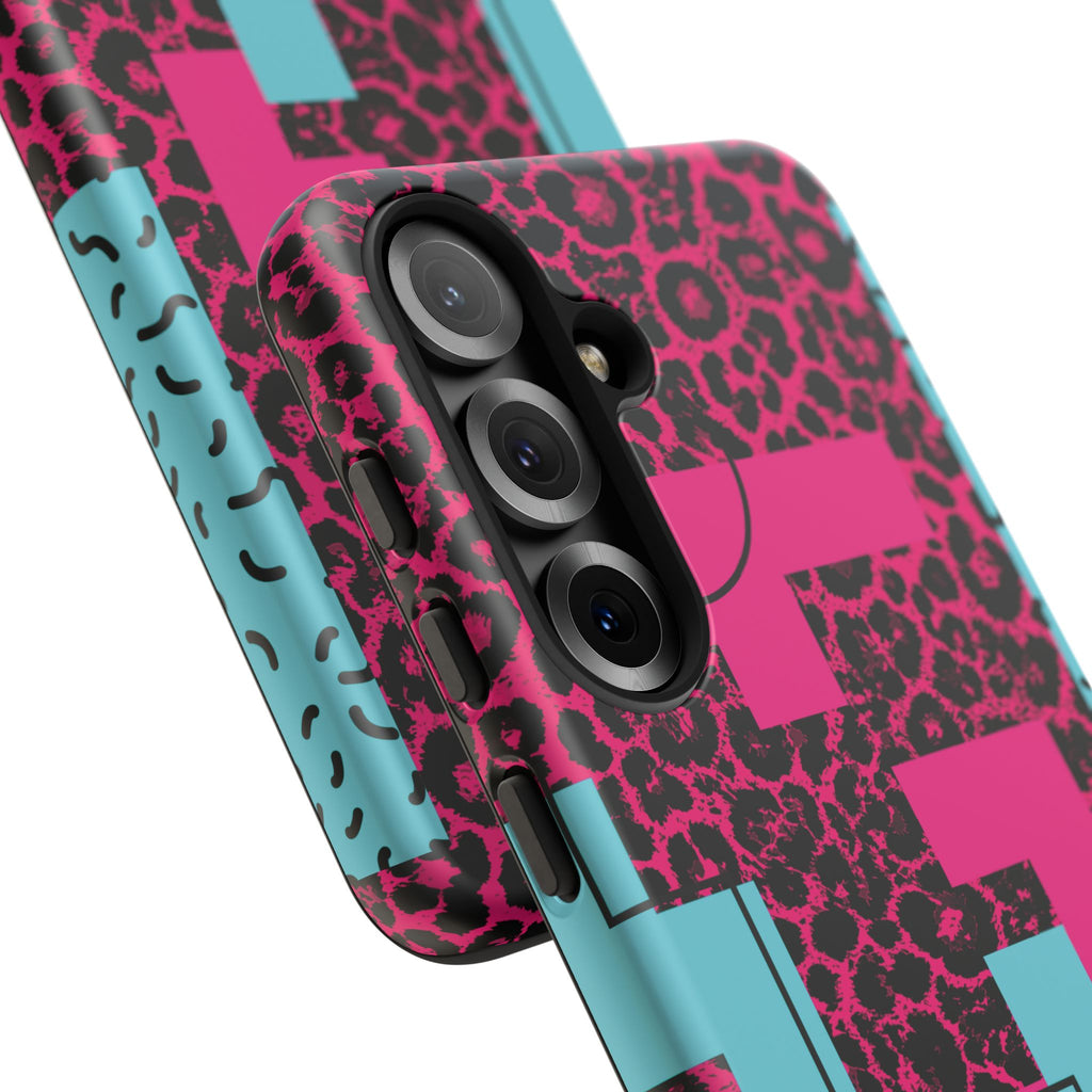 Pink Love Retro Blocks Leopard RG Tough Phone Case for iPhone, Galaxy, or Google Pixel