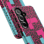 Pink Love Retro Blocks Leopard RG Tough Phone Case for iPhone, Galaxy, or Google Pixel