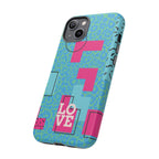 LOVE Aqua Blue Leopard RG Tough Phone Case iPhone, Galaxy, or Google Pixel