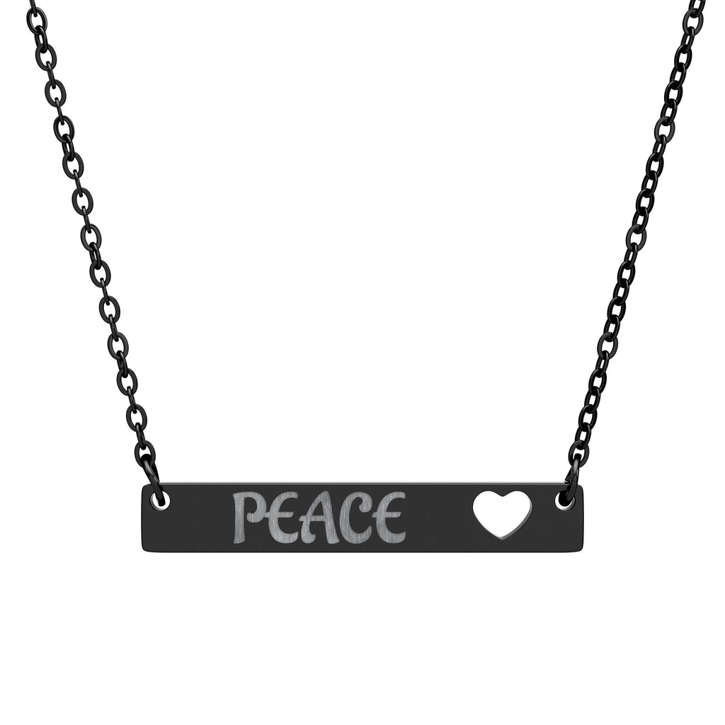 PEACE Cutout Heart Bar Necklace (Engraving)