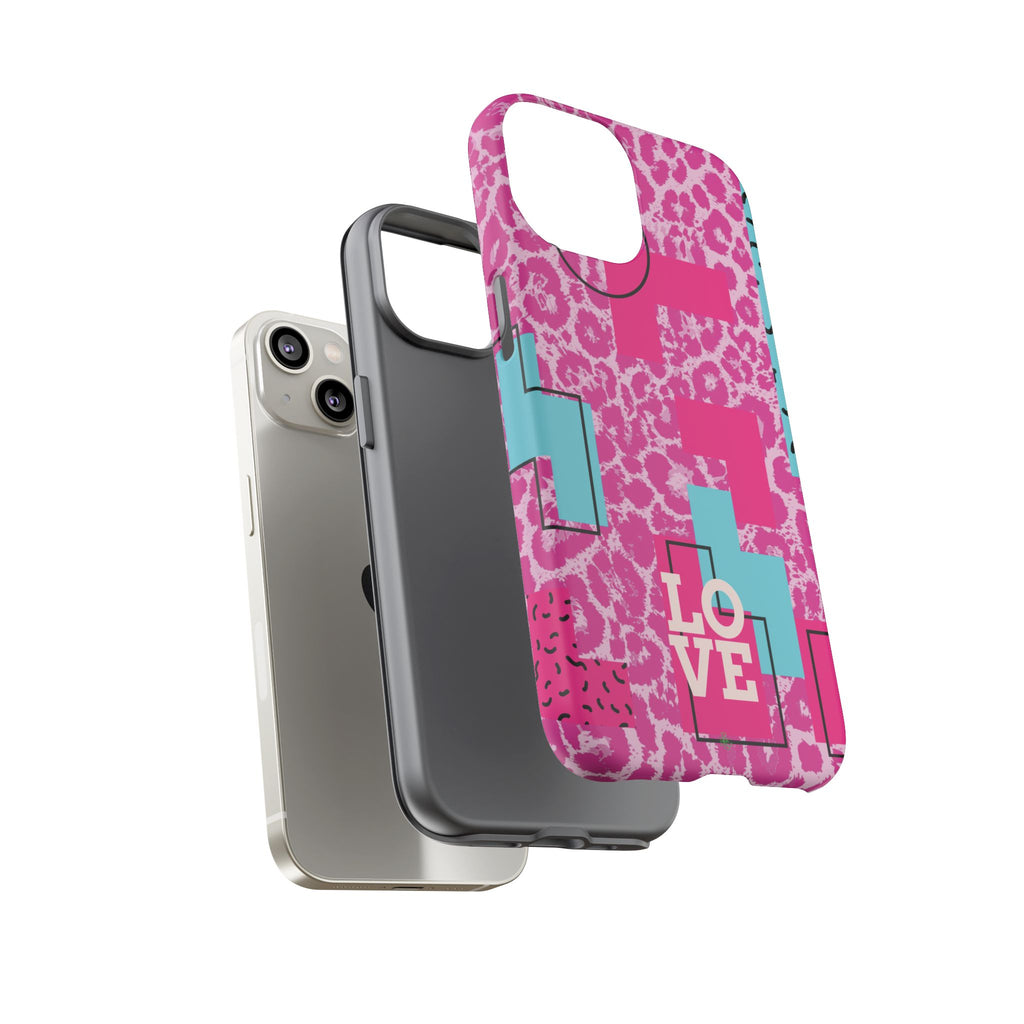 Retro Love Pink Leopard RG Tough Phone Case for iPhone, Galaxy, or Google Pixel