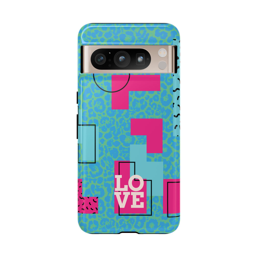 LOVE Aqua Blue Leopard RG Tough Phone Case iPhone, Galaxy, or Google Pixel