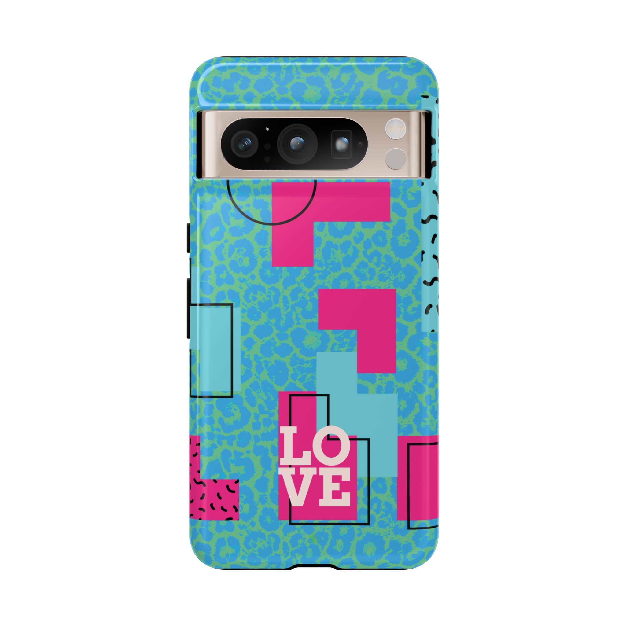 LOVE Aqua Blue Leopard RG Tough Phone Case iPhone, Galaxy, or Google Pixel