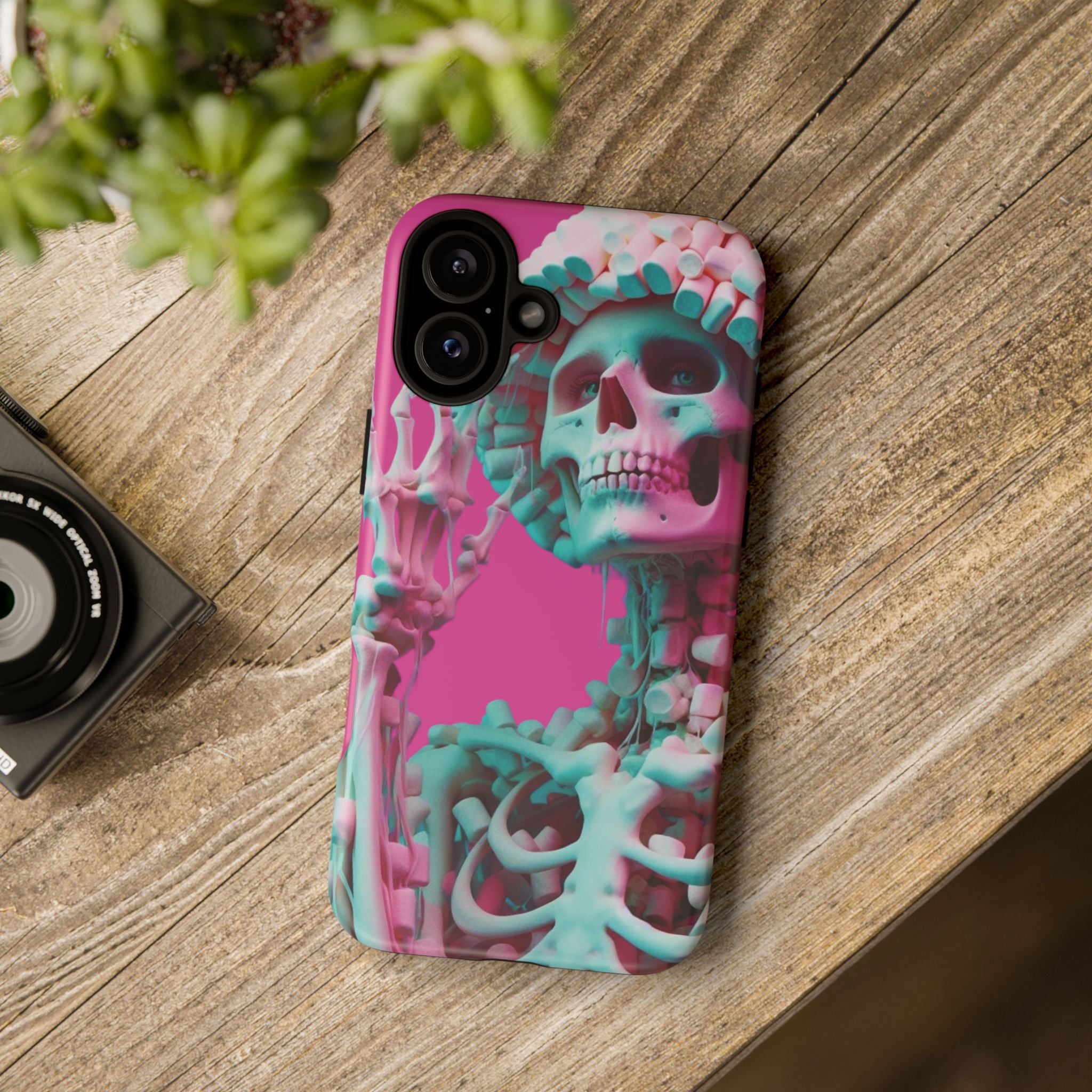 Neon Pink Skeleton Tough Phone Case for iPhone, Galaxy and Google Pixel