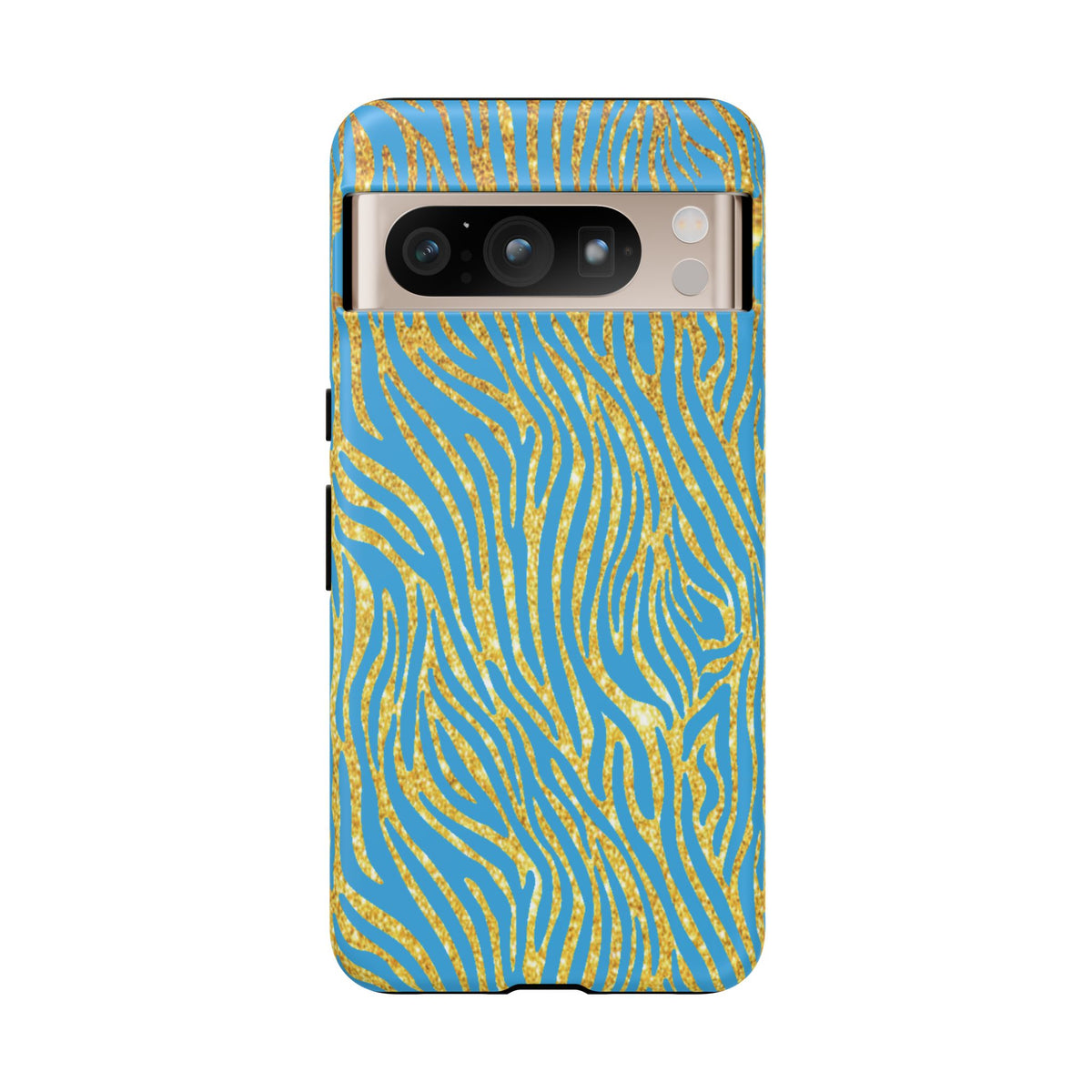 Blue Gold Zebra Tough Case for iPhone, Galaxy, or Google Pixel