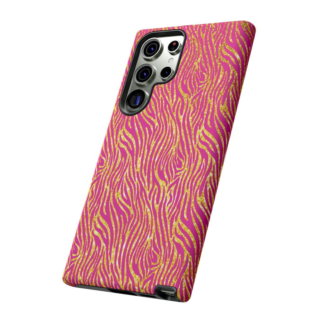 Pink Gold Zebra Print Tough Case for iPhone, Galaxy, or Google Pixel