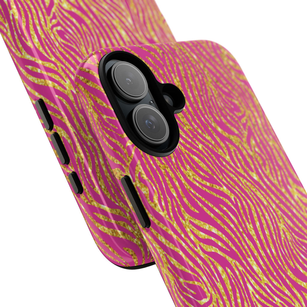 Pink Gold Zebra Print Tough Case for iPhone, Galaxy, or Google Pixel