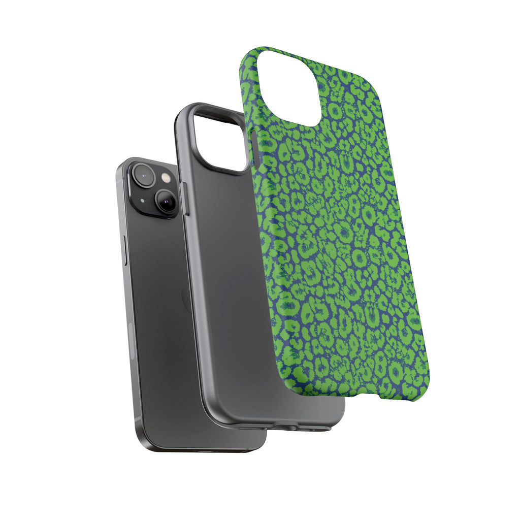 Blue Neon Green  Leopard Tough Phone Case for iPhone, Galaxy, or Google Pixel