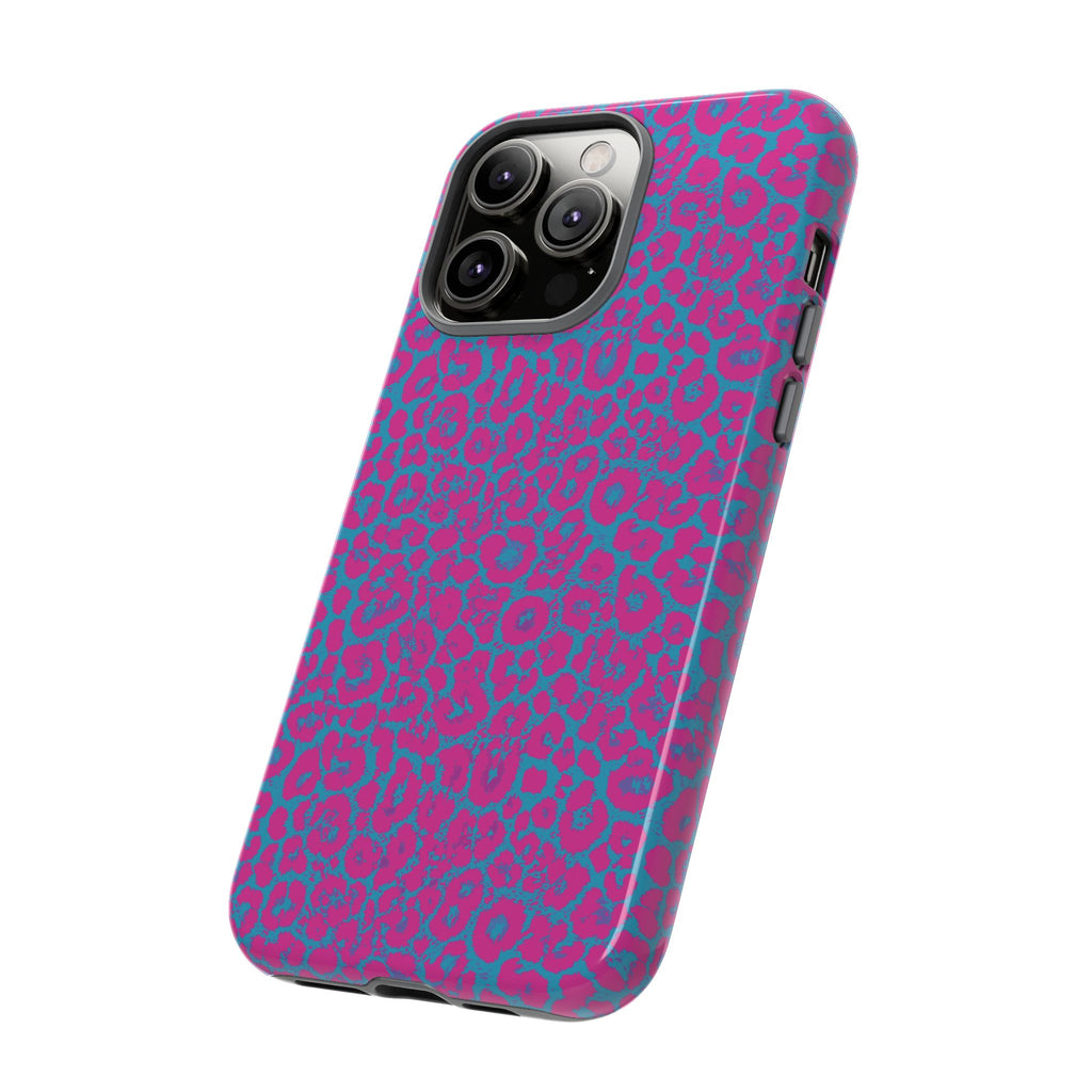 Pink Blue Leopard Tough Phone Case iPhone, Galaxy, or Google Pixel