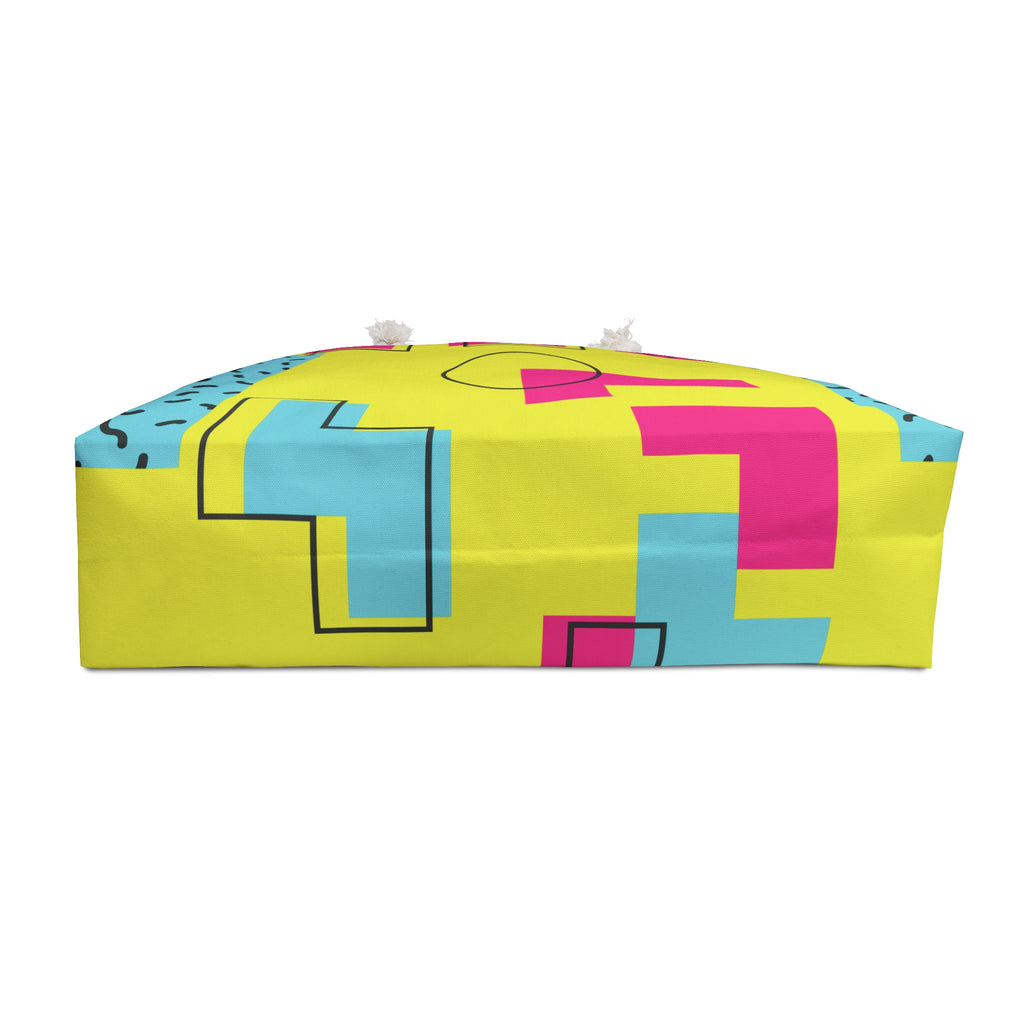 Retro Blocks Neon Yellow Eco-Friendly Weekender Bag, Travel Tote, Beach Bag