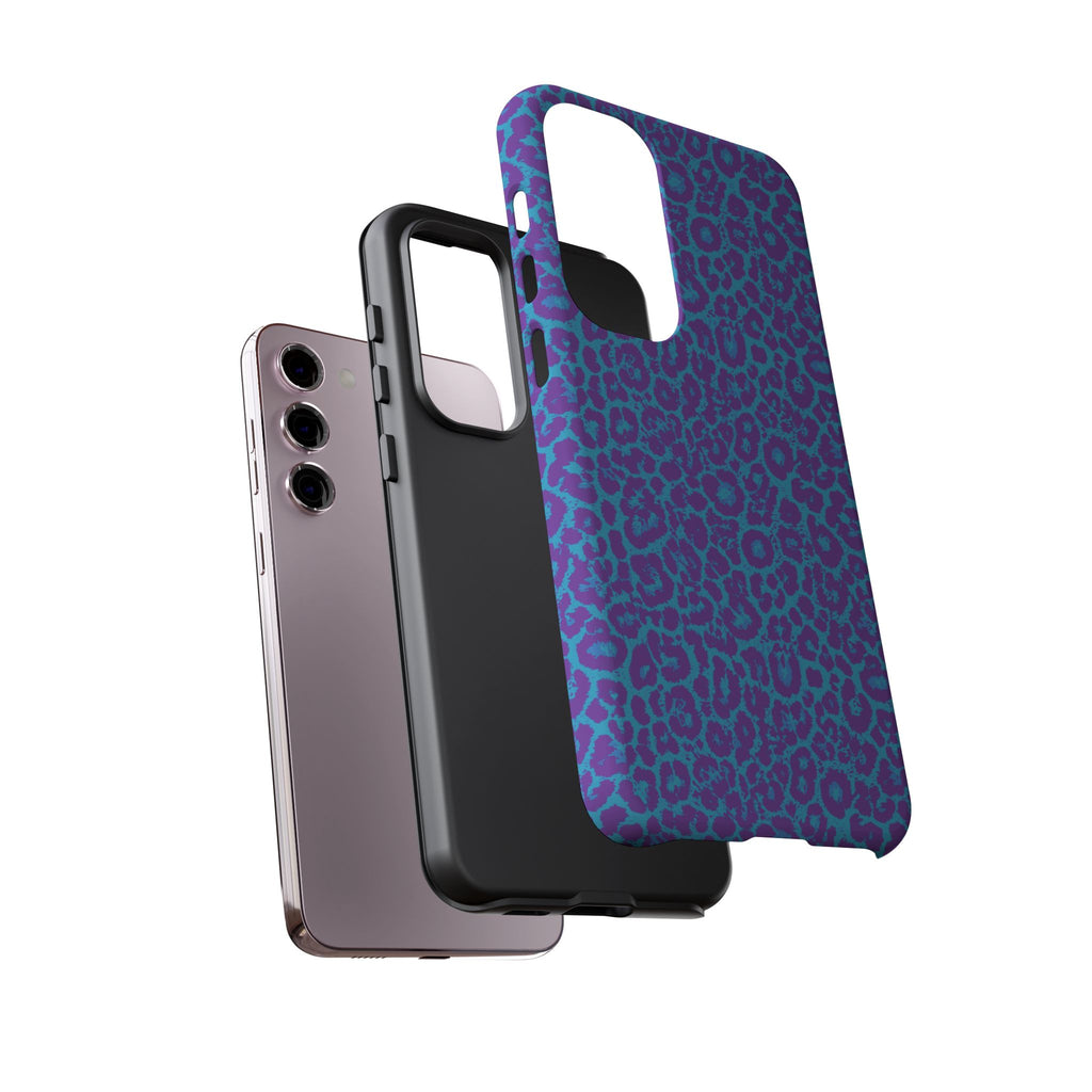 Leopard Printed Purple Blue Tough Phone Case for iPhone, Galaxy, or Google Pixel