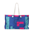 Retro Blocks Blue Eco-Friendly Weekender Bag, Travel Tote, Beach Bag