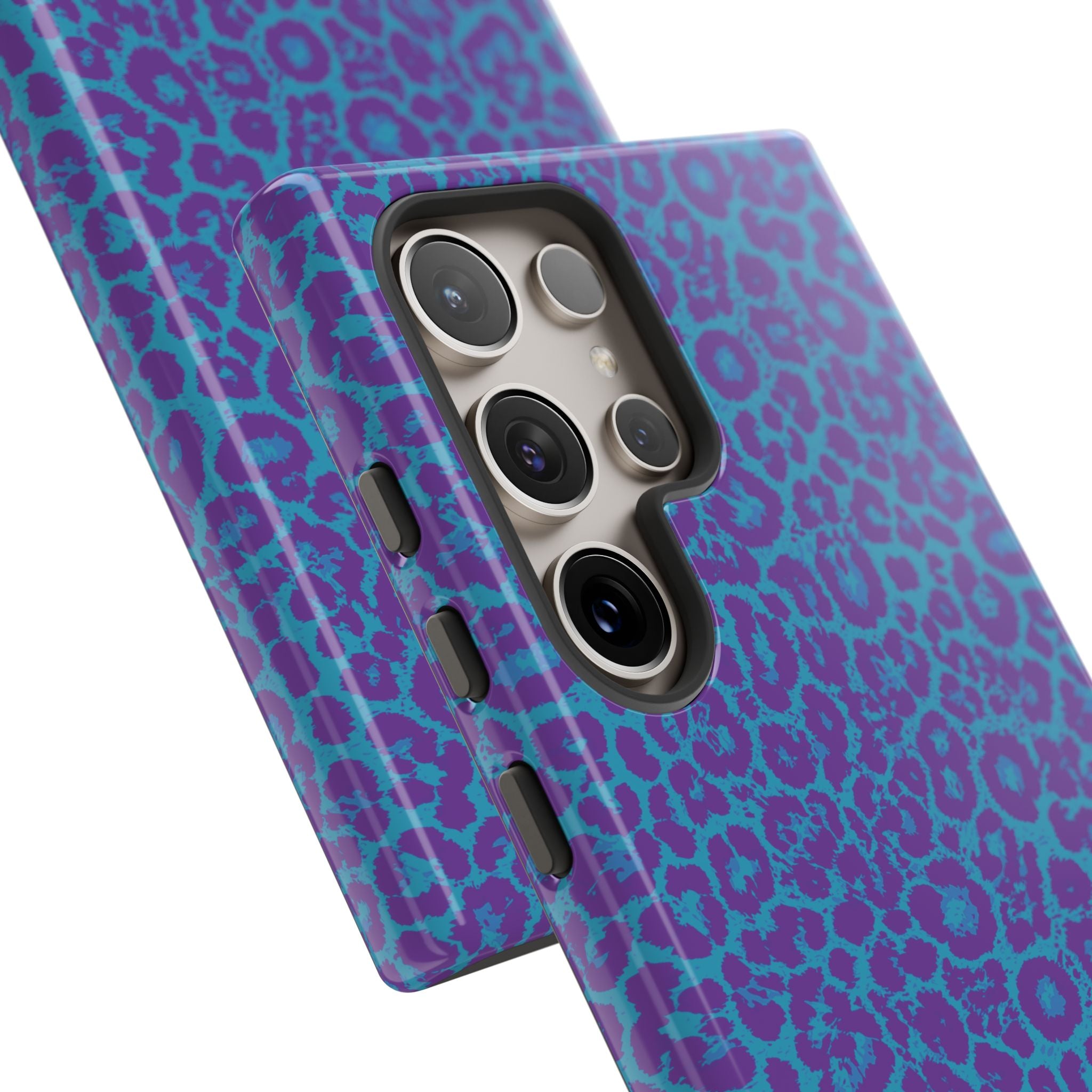Leopard Printed Purple Blue Tough Phone Case for iPhone, Galaxy, or Google Pixel